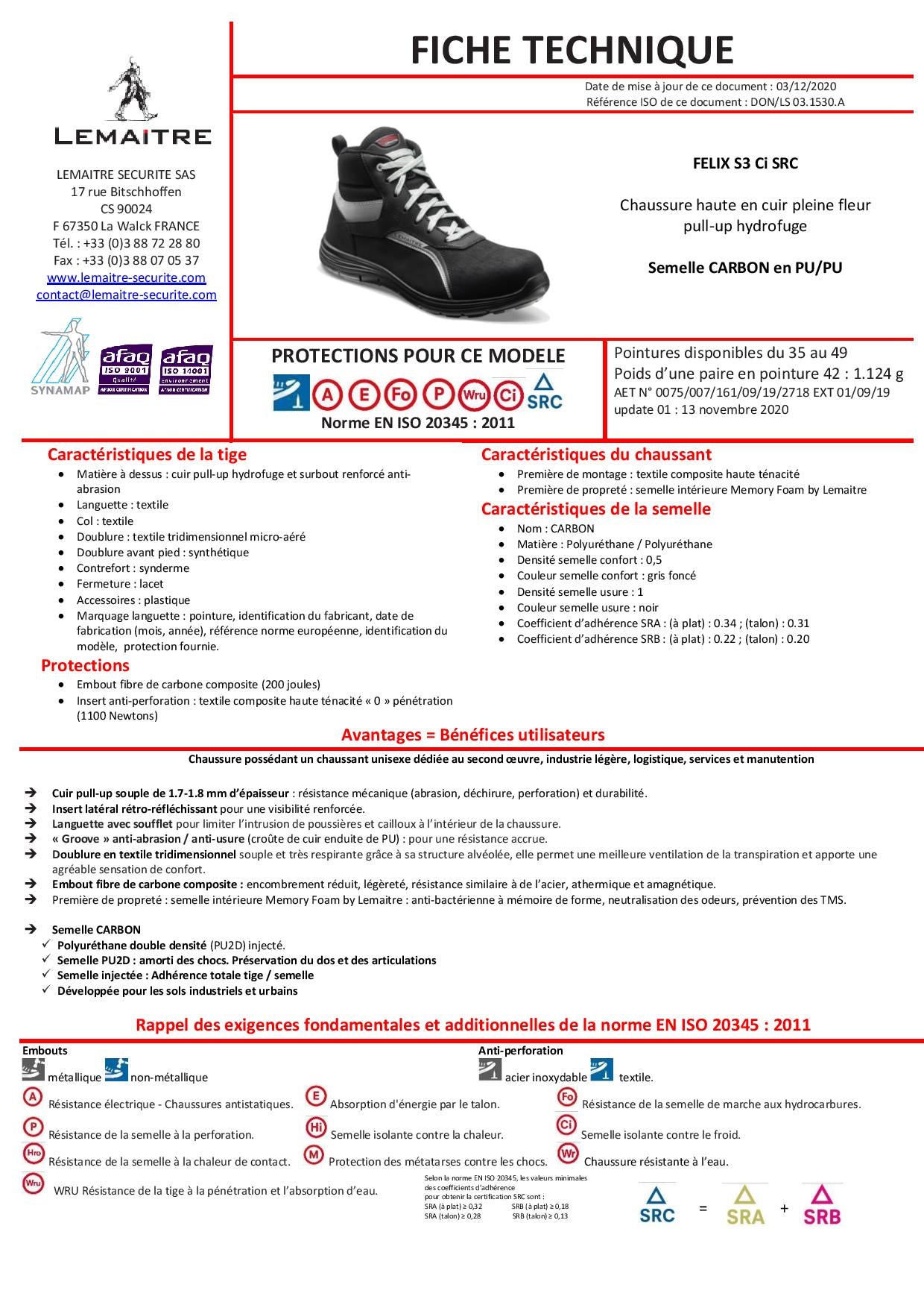 FELIX S3 CI SRC CHAUSSURE SECURITE HAUTE