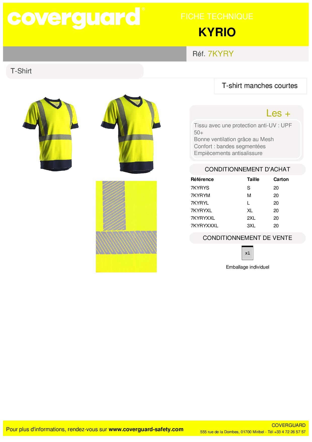 TEE -SHIRT MANCHES COURTES HV 100 % POLYESTER JAUNE FLUO HV/MARINE