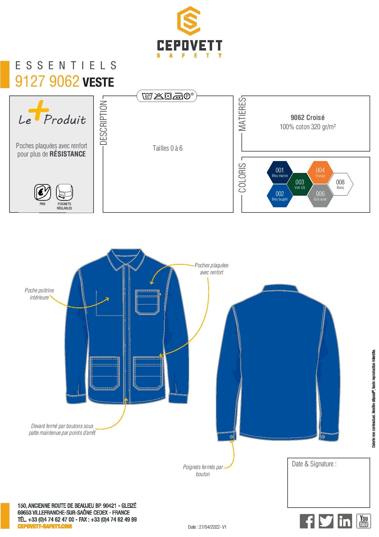 91279062 VESTE ESSENTIELS 100% COTON