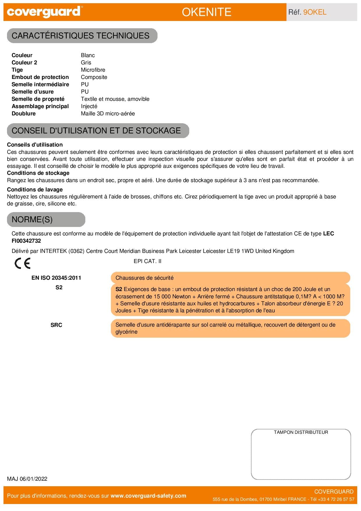 9OKEL MOCASSIN SECURITE BLANC OKENITE