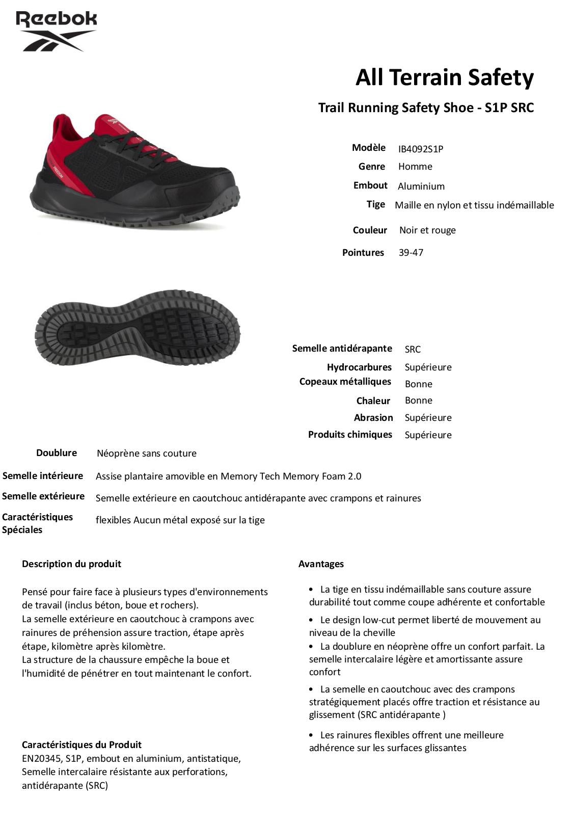 IB4092 S1P CHAUSSURE SECURITE BASSE REEBOK