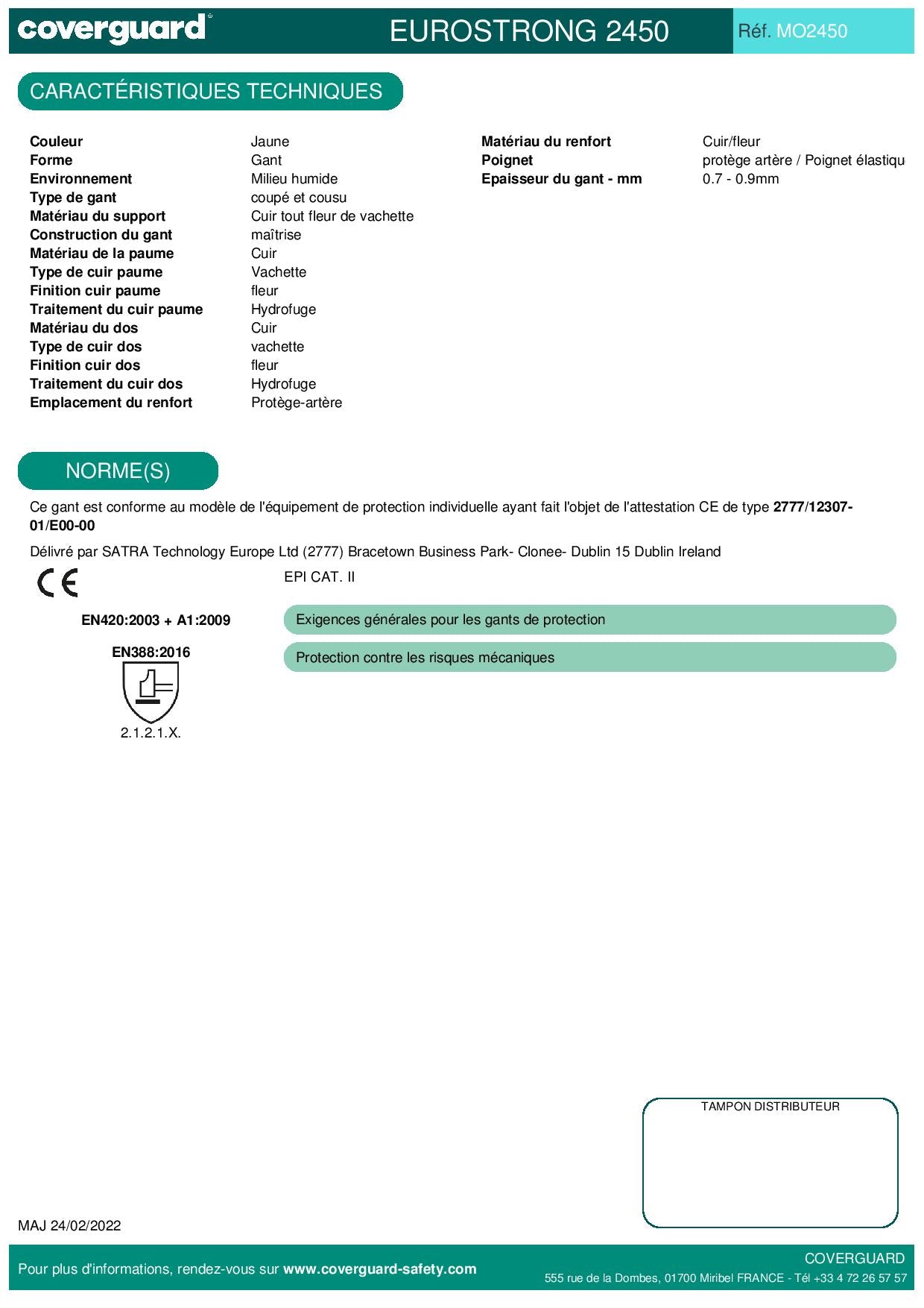 2450 Gants fleur vachette hydrofuge beige, protège artère Manutention générale et lourde