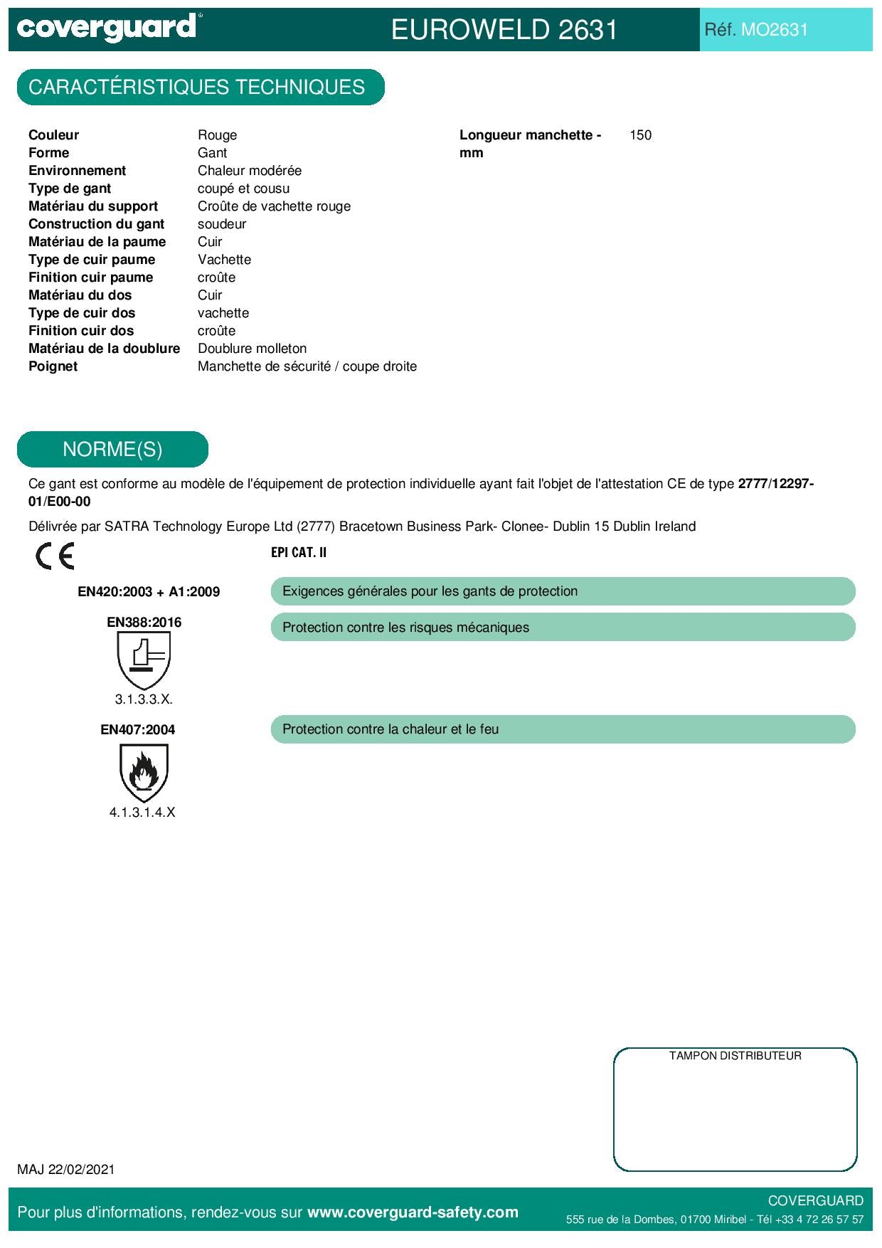 2631 Gants anti-chaleur crte vachette rouge doublé molleton Spécialités Soudure