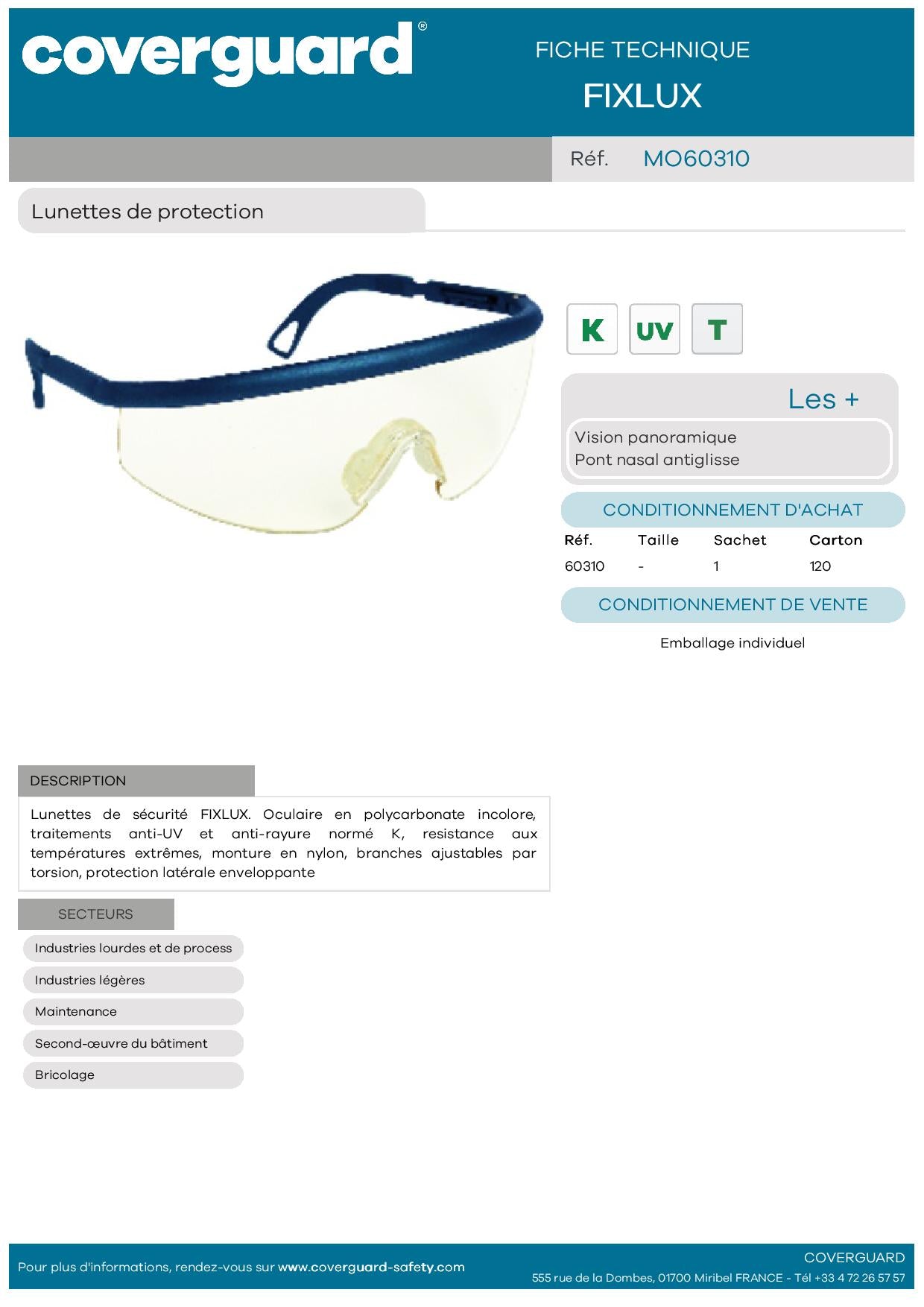 Lunettes FIXLUX monture nylon bleu, oculaire incolore AR