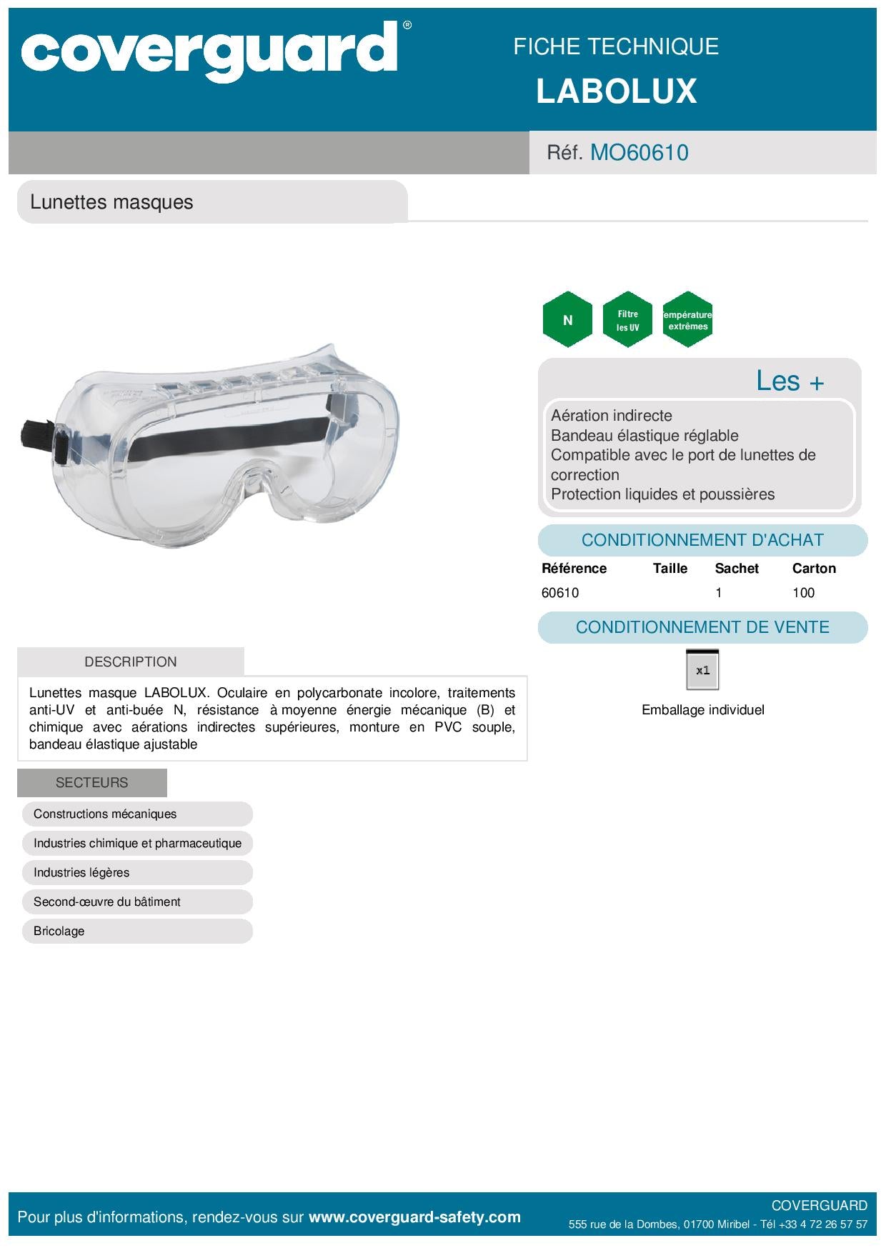 Lunettes LABOLUX incolore,anti-buée