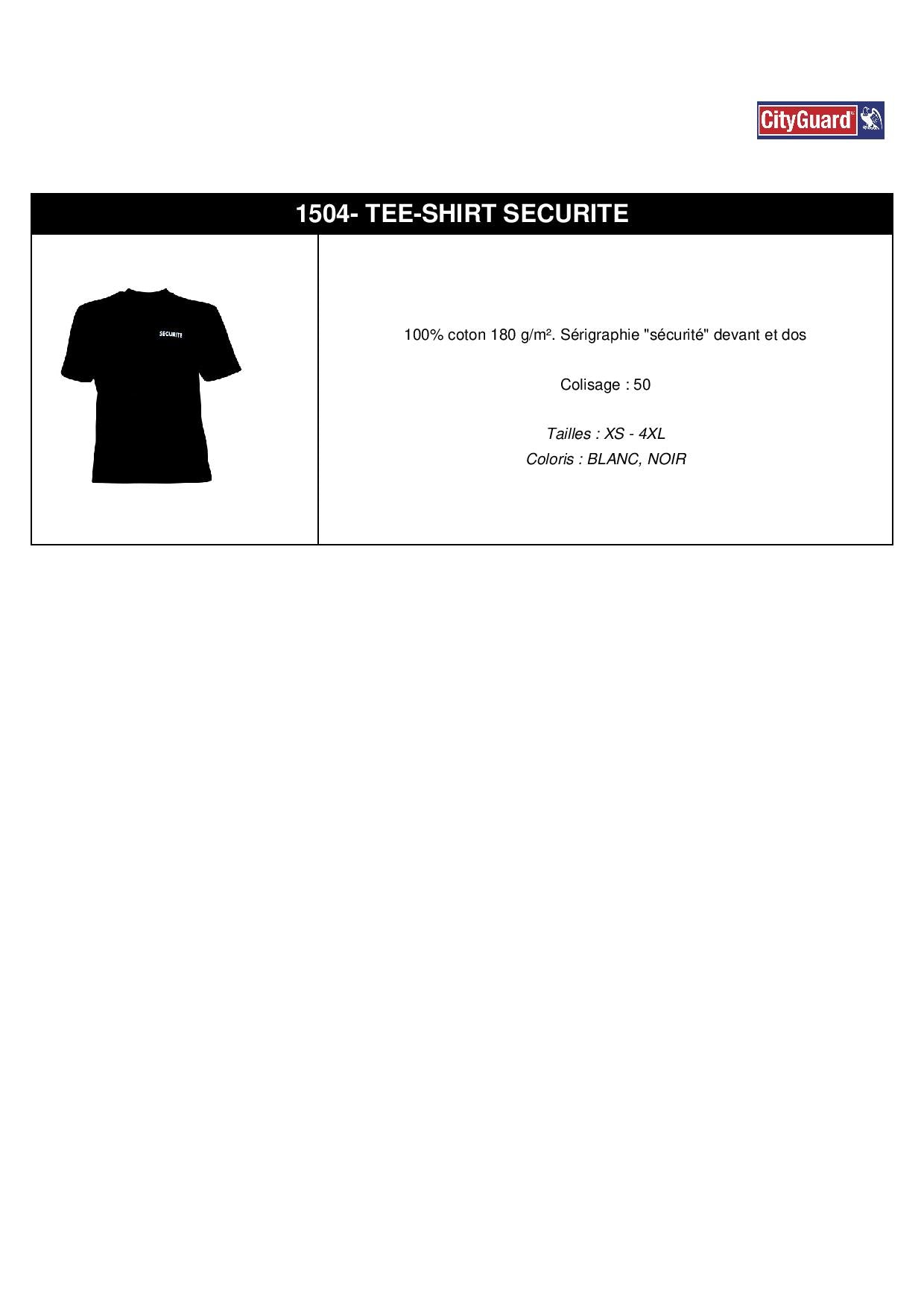 TEE SHIRT SECURITE NOIR CITYGUARD MC