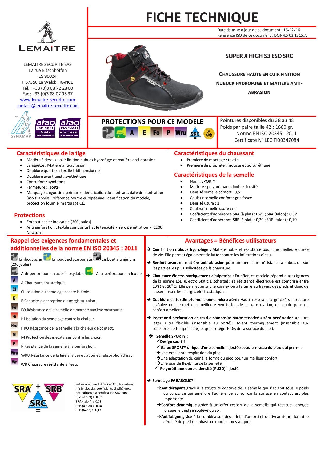 SUPER X S3 SRC ESD CHAUSSURE SECURITE HAUT ELECTRICIEN