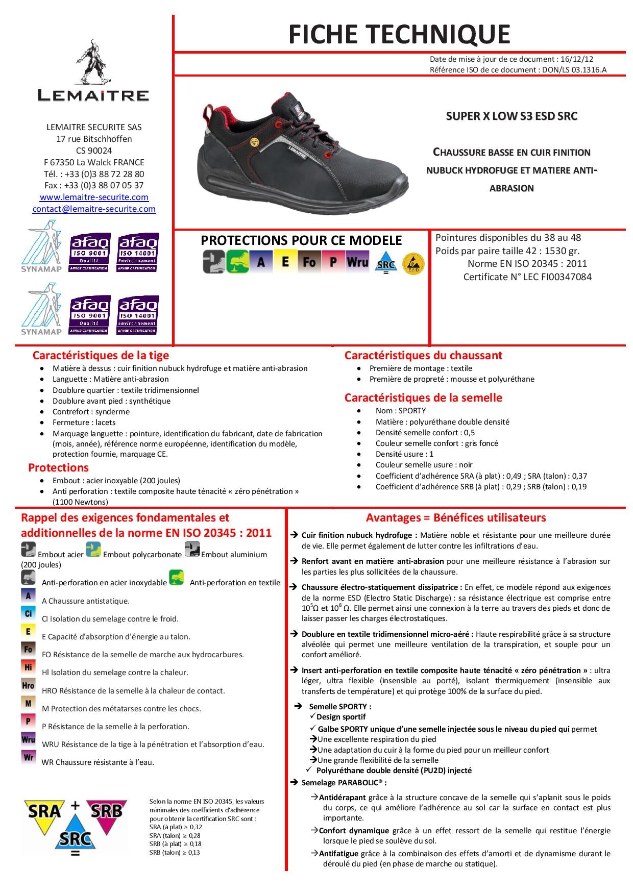 SUPER X S3 SRC ESD CHAUSSURE SECURITE BASSE ELECTRICIEN