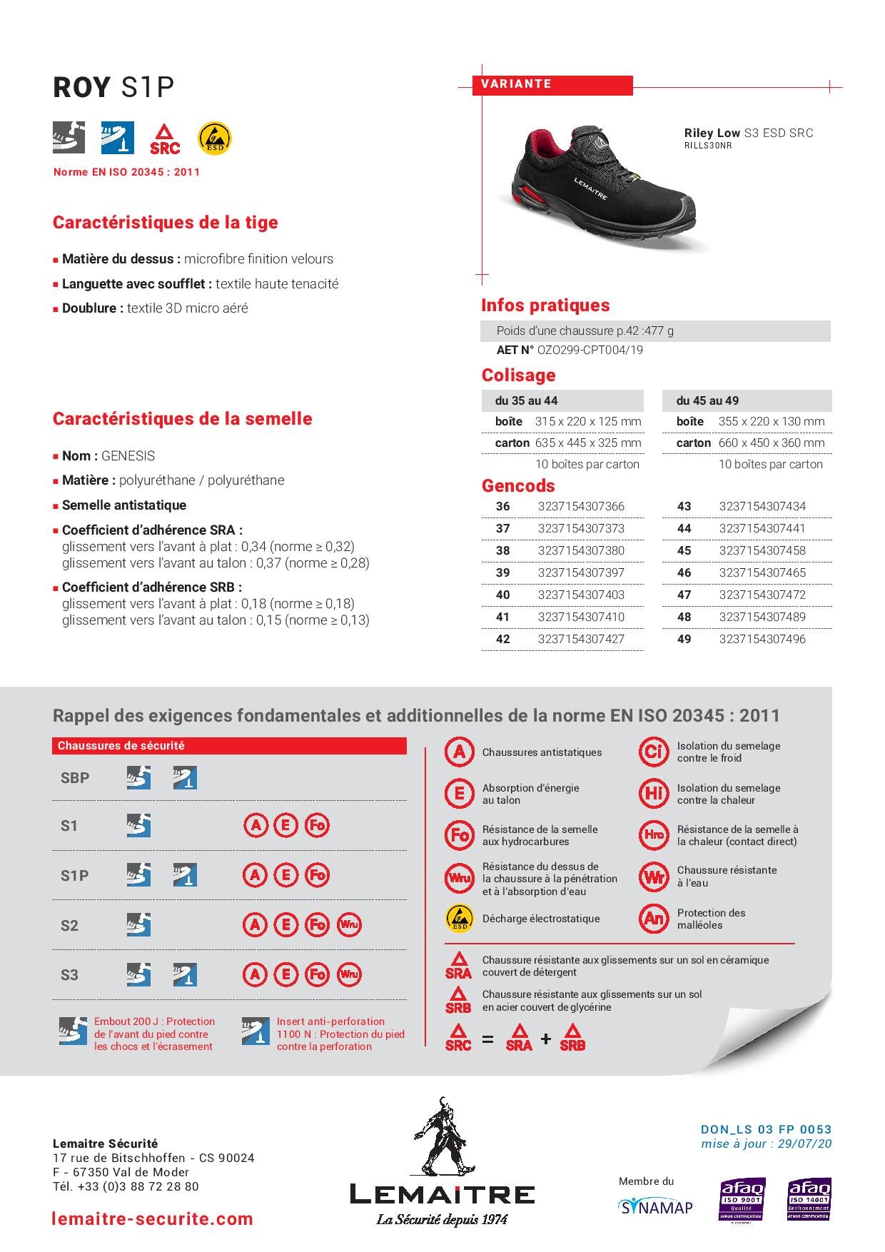 ROY S1P SRC CHAUSSURE SECURITE BASSE