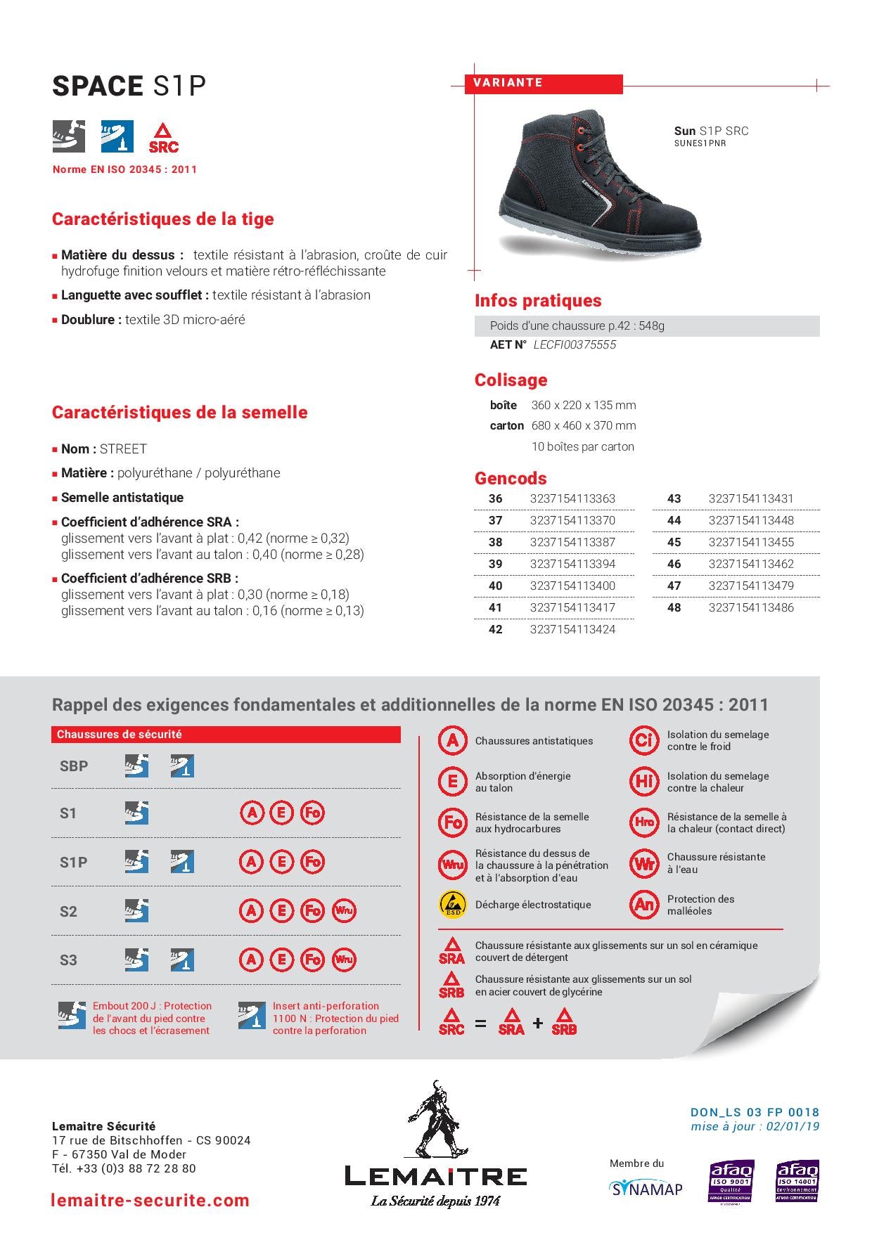 SPACE S1P SRC CHAUSSURE SECURITE BASSE MIXTE