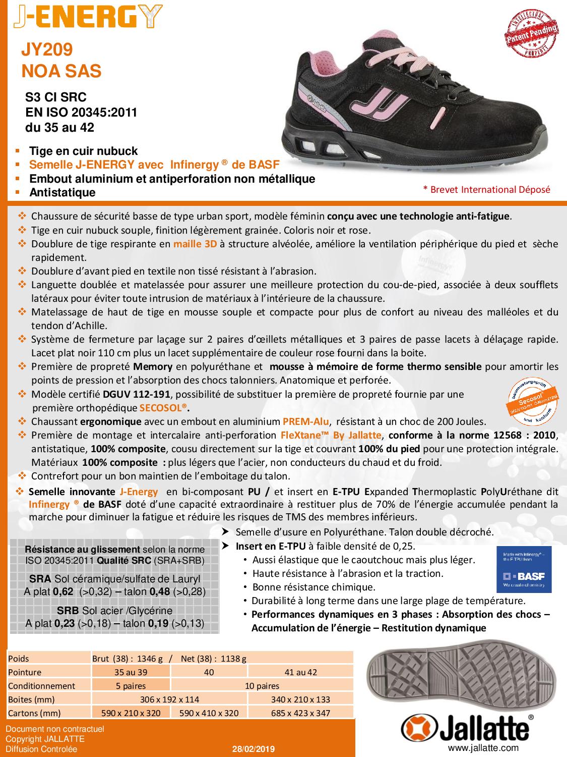 NOA SAS ESD S3 CI SRC CHAUSSURE SECURITE BASSE FEMME