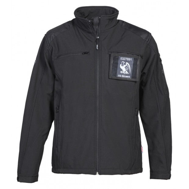 15111 NOIR BLOUSON SOFTSHELL SECURITE PRIVÉE AVEC KIT FLAP SECURITE PETITE GRANDE FENETRE