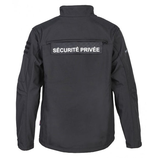 15111 NOIR BLOUSON SOFTSHELL SECURITE PRIVÉE AVEC KIT FLAP SECURITE PETITE GRANDE FENETRE