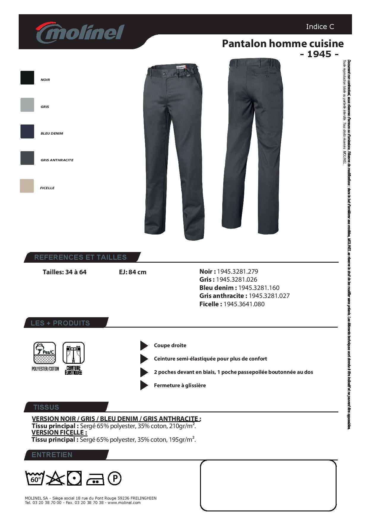 Pantalon Noir Homme Chefdeville - Taille W38 L34 - Style Jean - Occasion Très Bon État