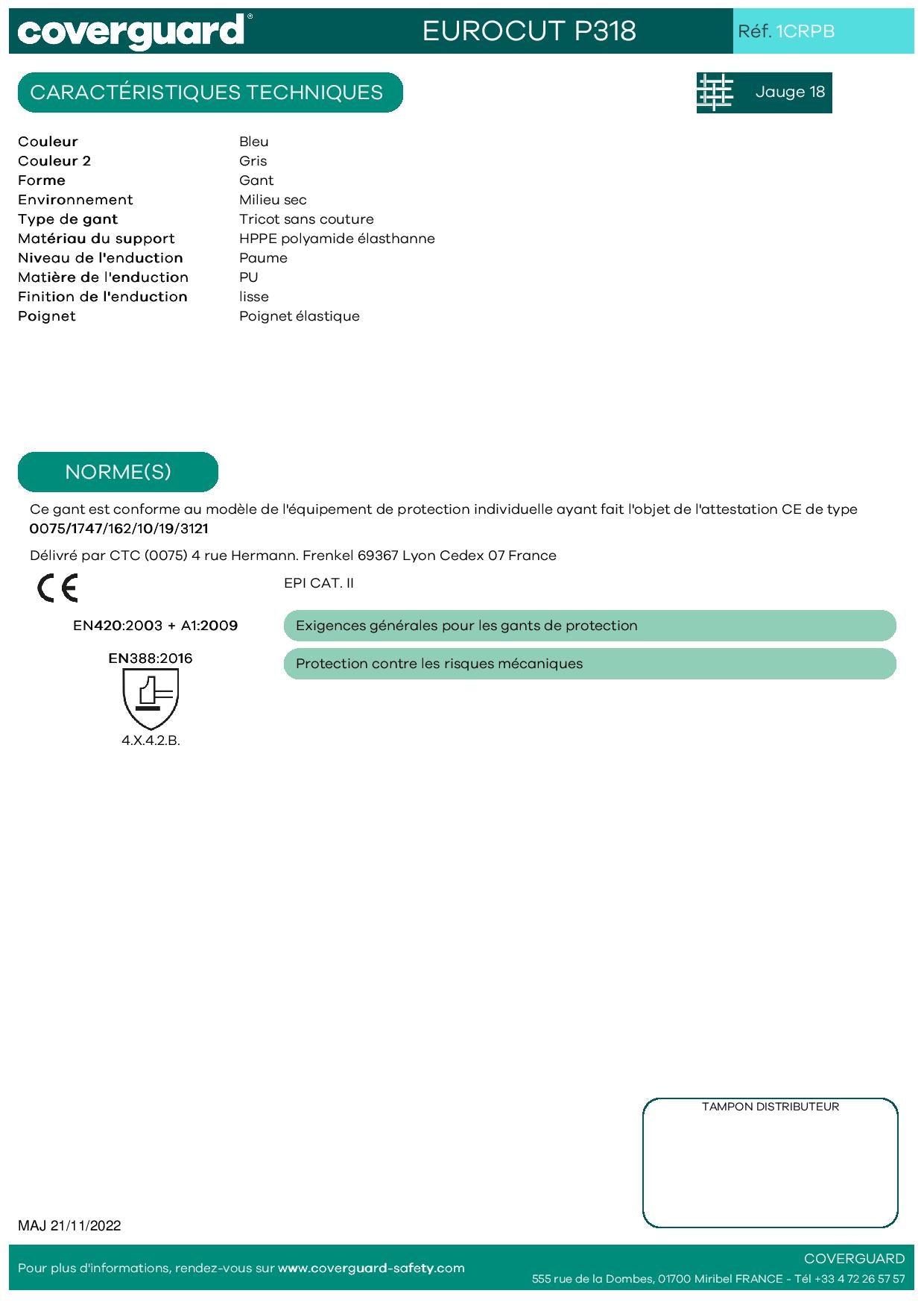 1CRPB Gant EUROCUT P318 cut ANTI Coupure - Travaux de précision