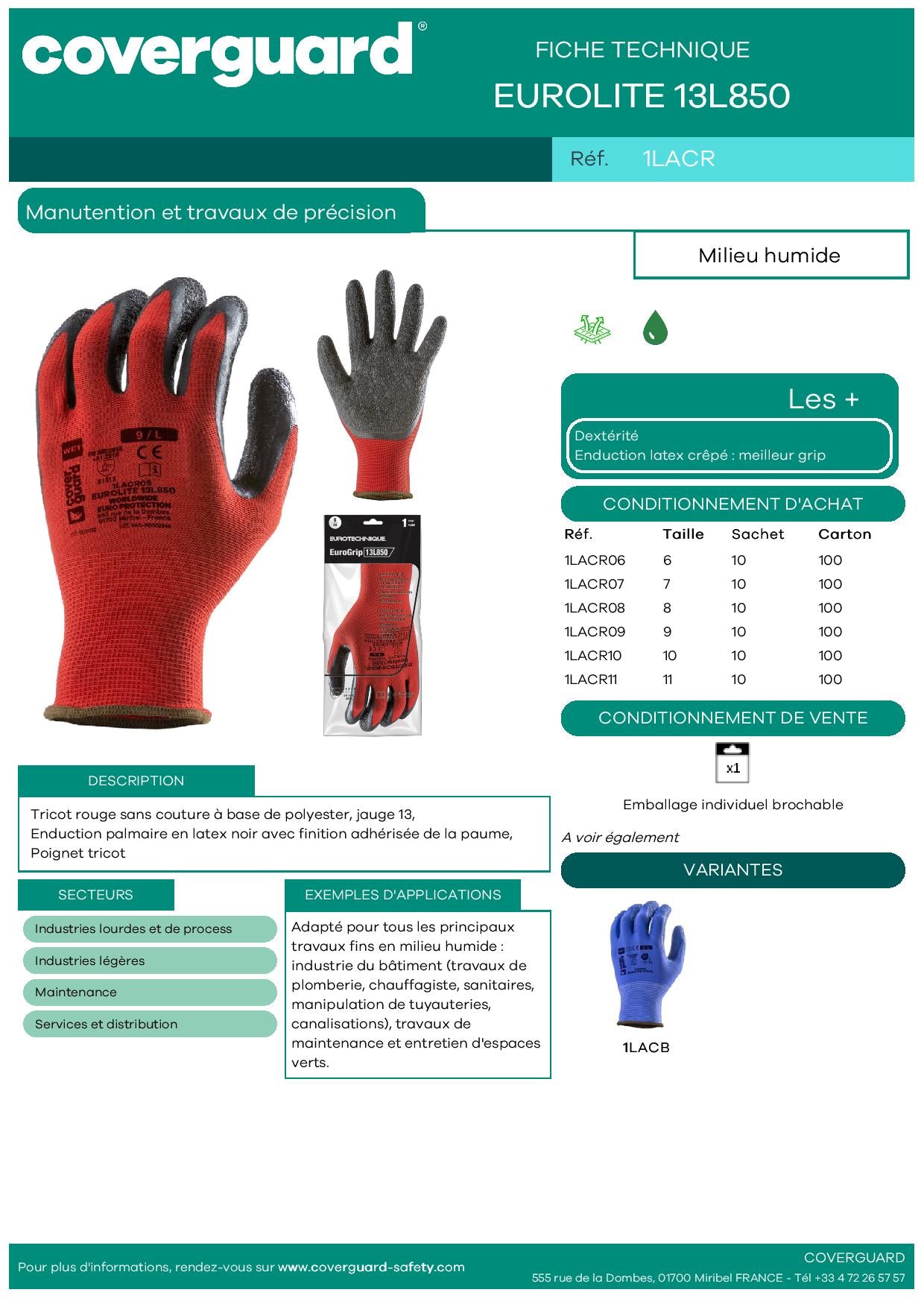 1LACR Gants EUROGRIP 13L850  Manutention et travaux de précision