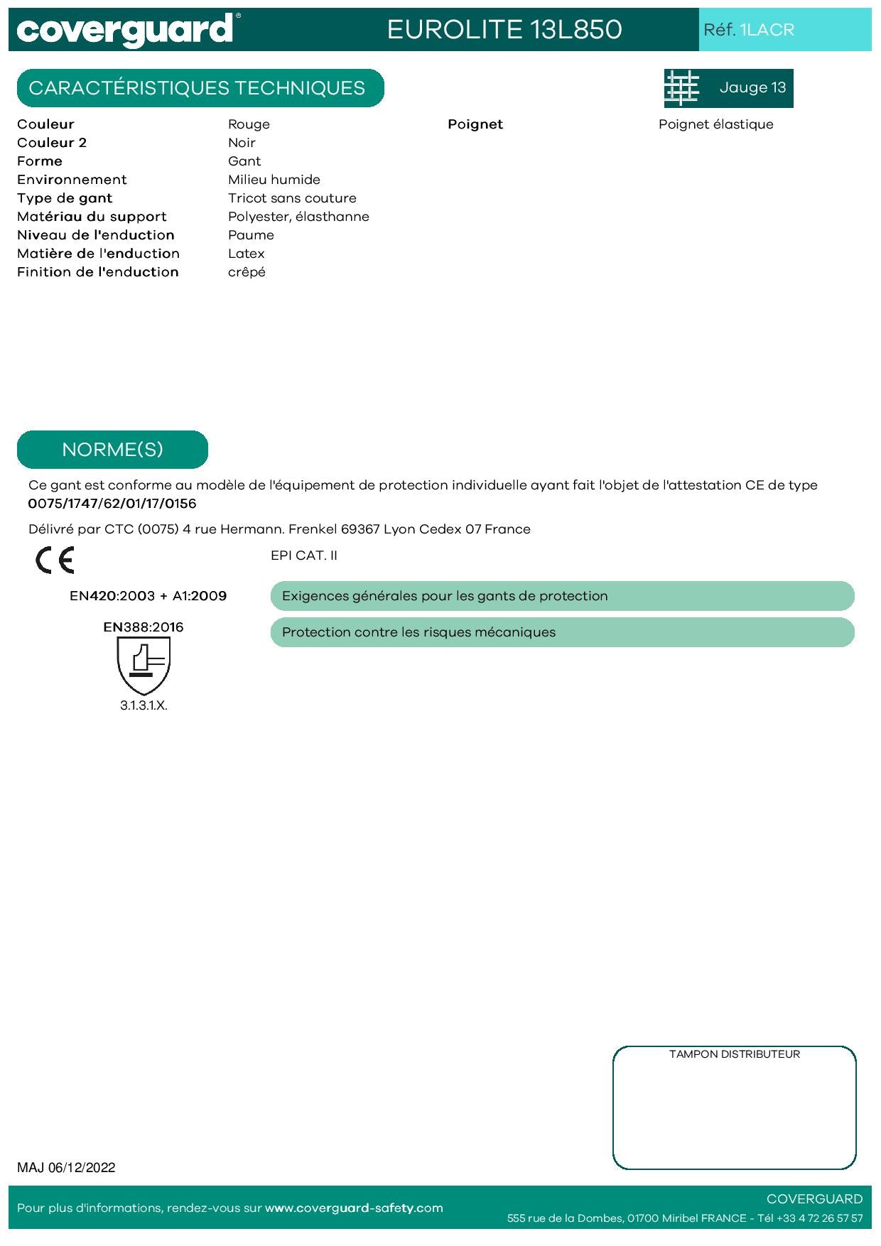 1LACR Gants EUROGRIP 13L850  Manutention et travaux de précision