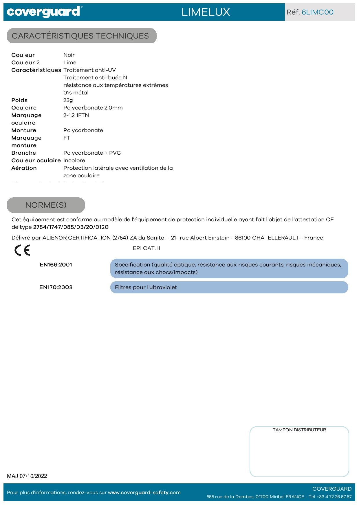 LUNETTE SECURITE LIMELUX INCOLORE