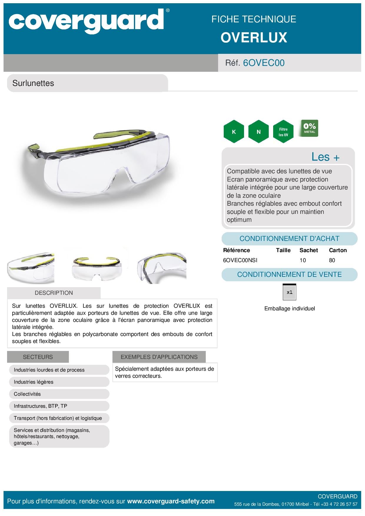 OVERLUX SURLUNETTES DE PROTECTION INCOLORE
