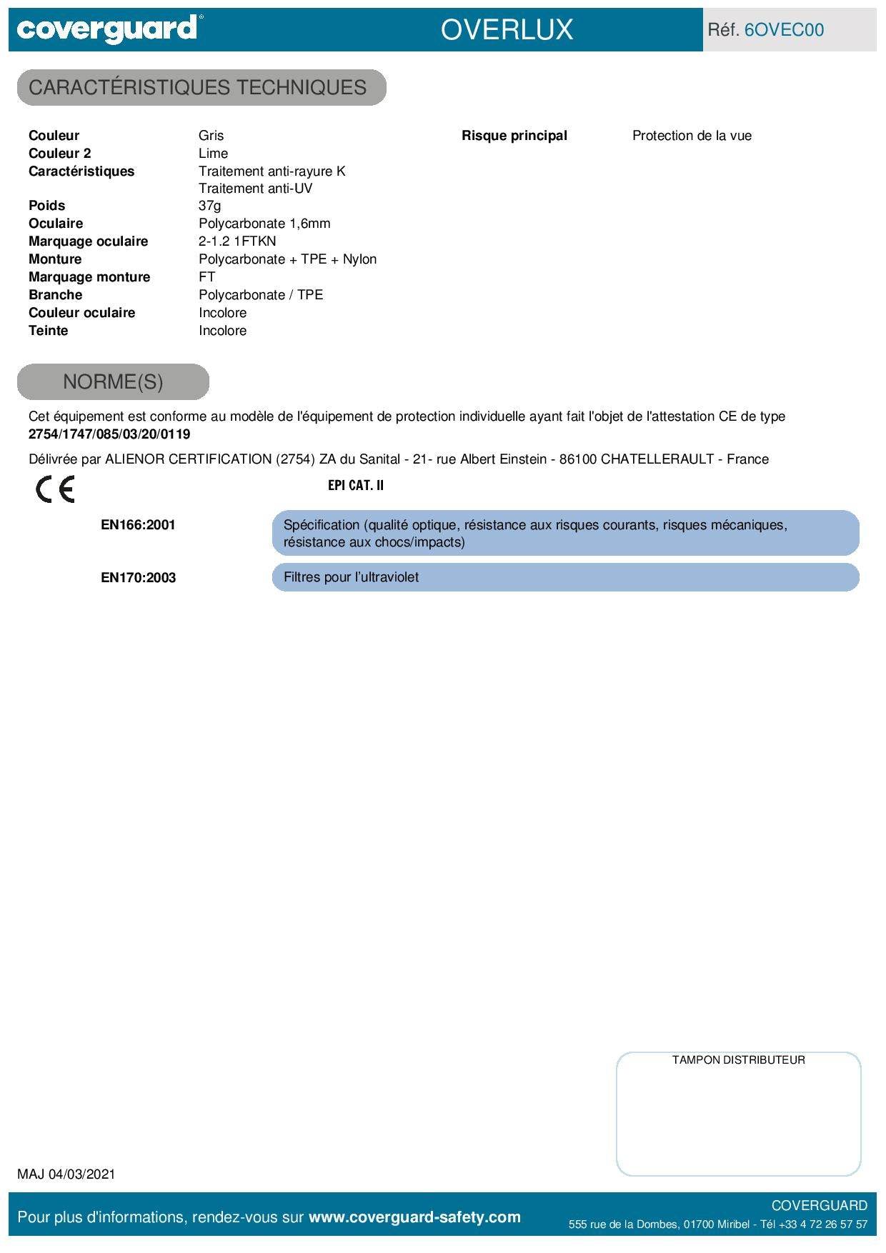OVERLUX SURLUNETTES DE PROTECTION INCOLORE