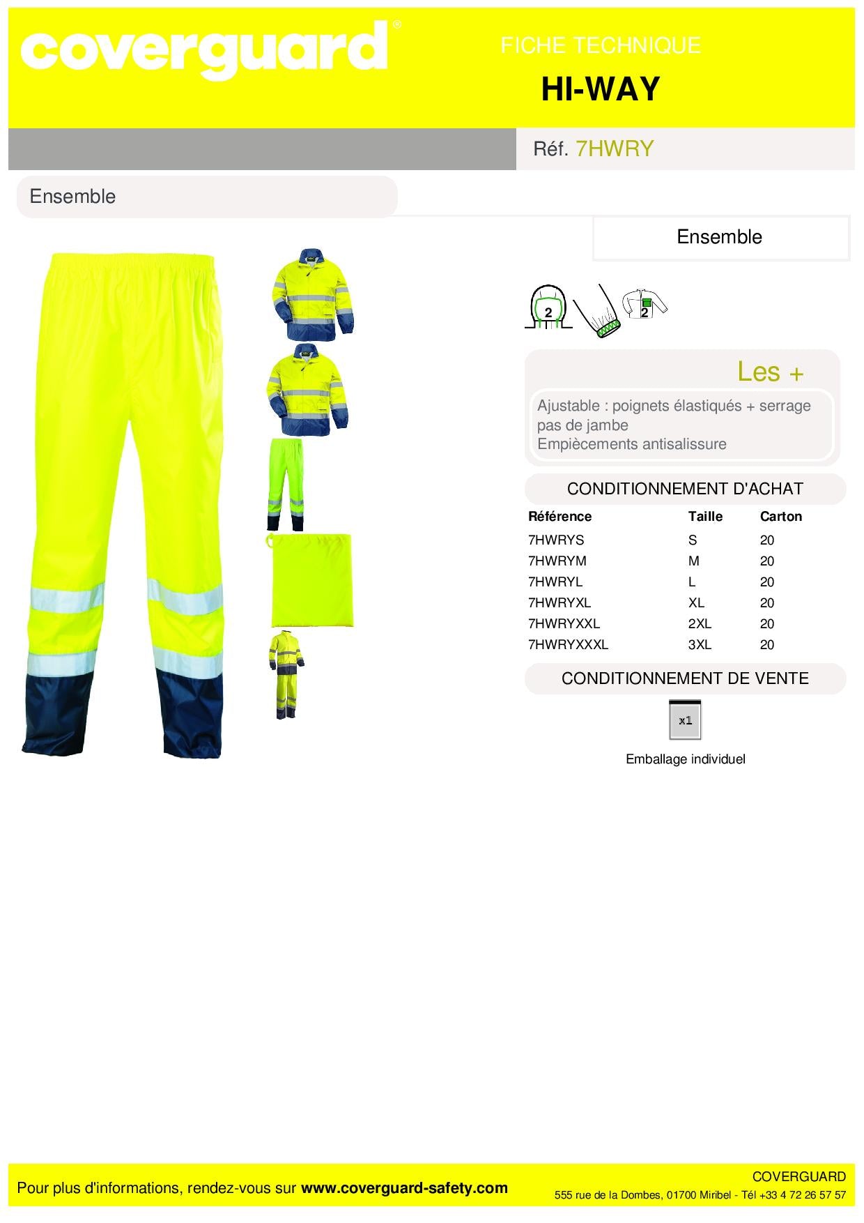 7HWRY ENSEMBLE DE PLUIE JAUNE HV MARINE POLYESTER HI WAY Rainsuit hi-viz