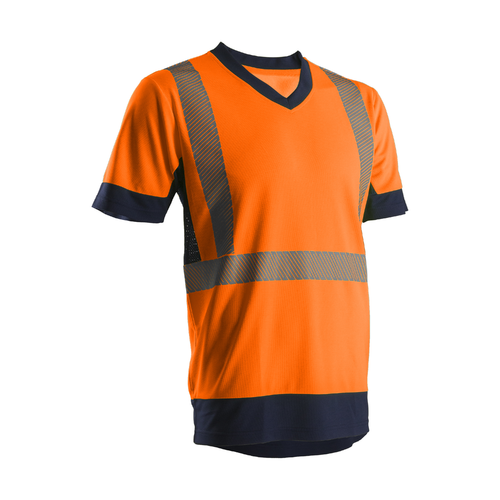 TEE -SHIRT MANCHES COURTES HV 100 % POLYESTER JAUNE FLUO HV/MARINE