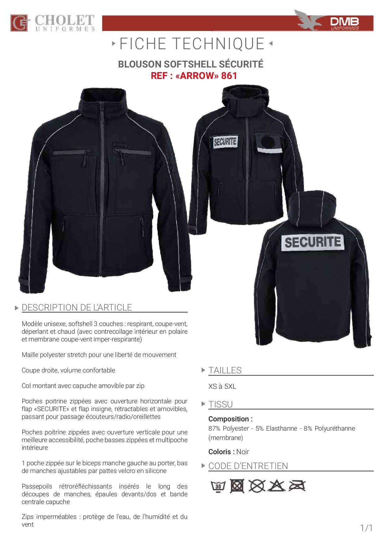 VESTE SOFTSHELL SECURITE ARROW DMB REF 861