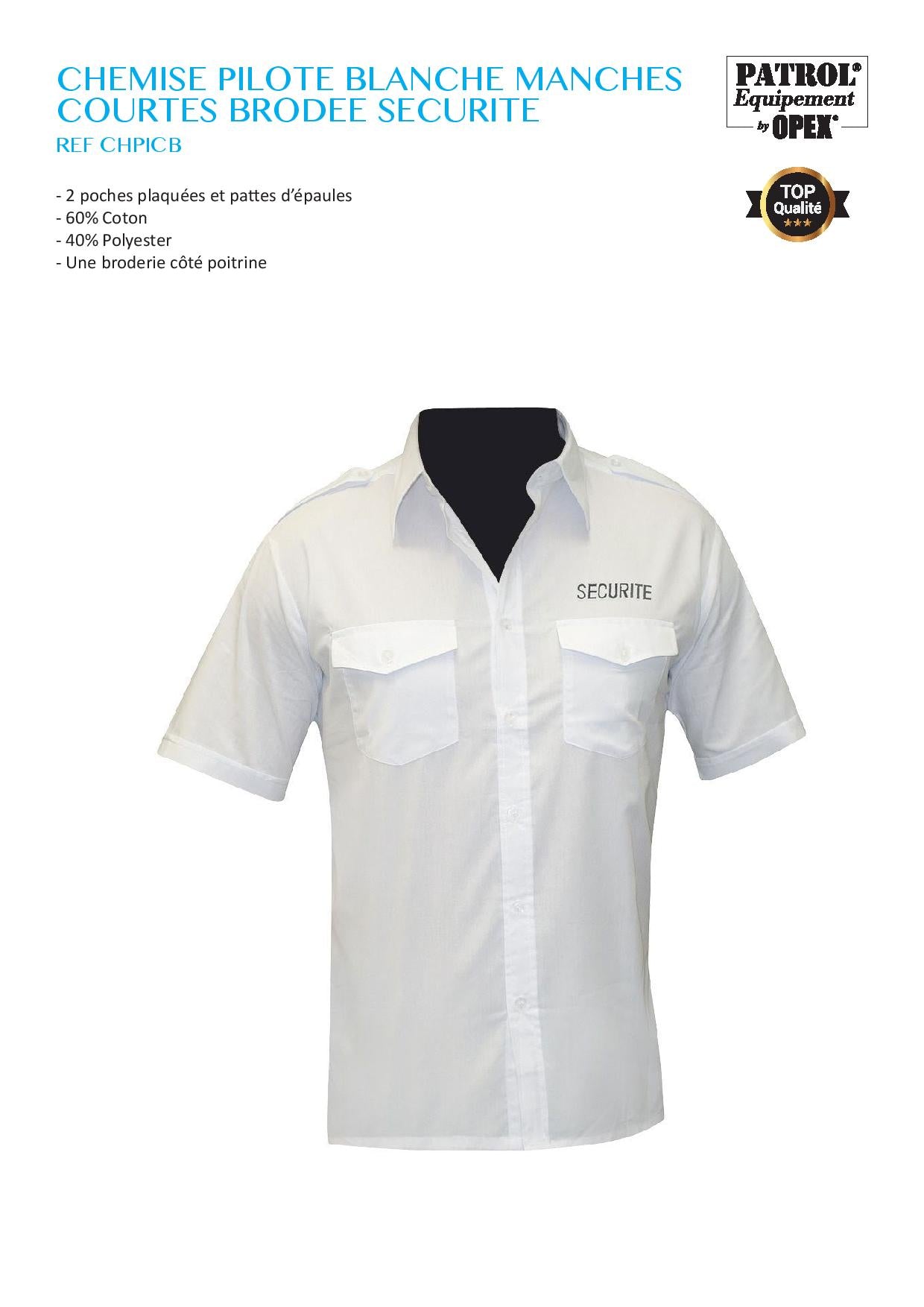 CHPICB CHEMISE PILOTE BLANCHE MANCHES COURTES BRODEE SECURITE