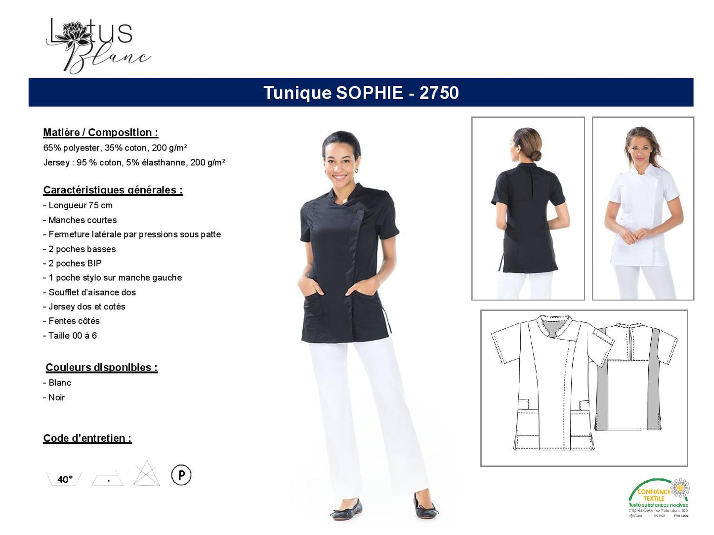 2750 SOPHIE - Tunique MC noir/jersey noir