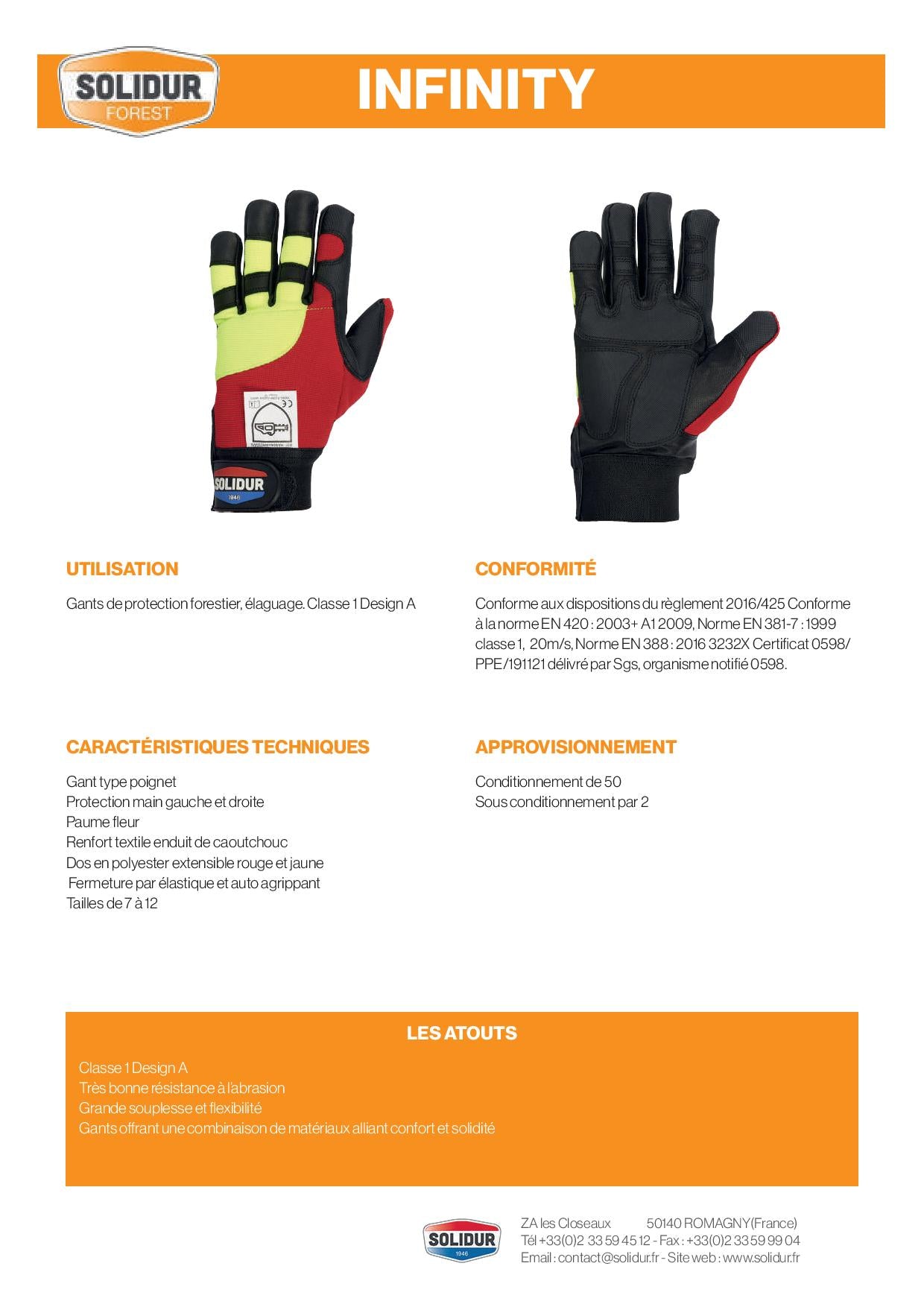 GA04 / Gants Infinity Elagueur et Tronçonneuse 2 Mains Classe 1