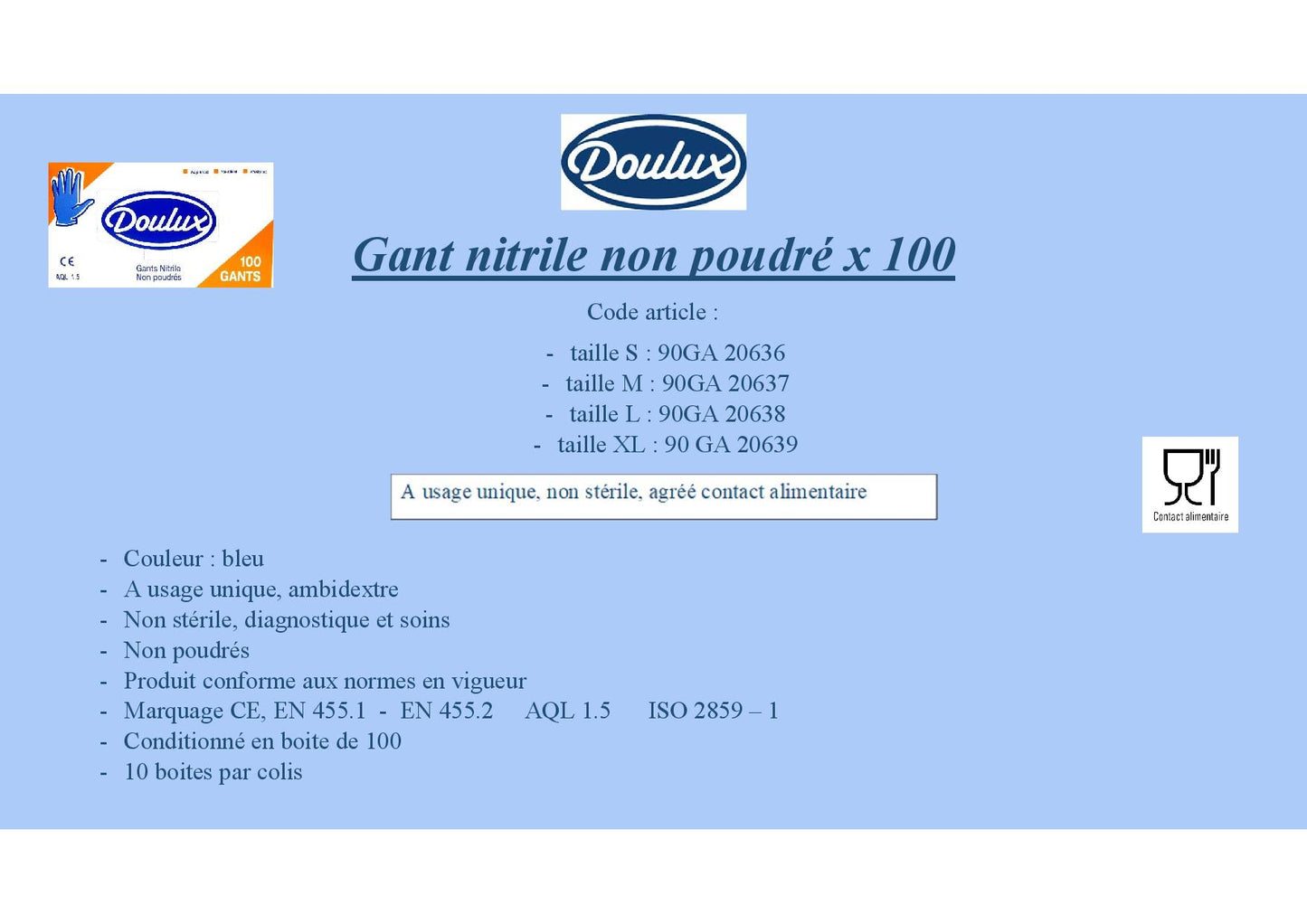 GANT NITRILE NON POUDRE X100 DOULUX