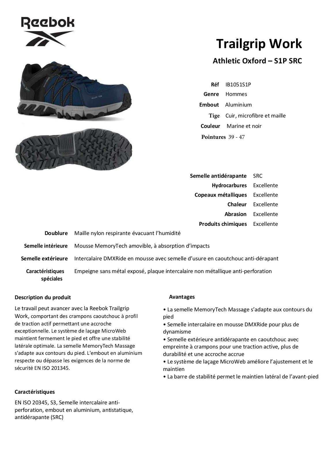 IB1051 S1P CHAUSSURE SECURITE BASSE REEBOK