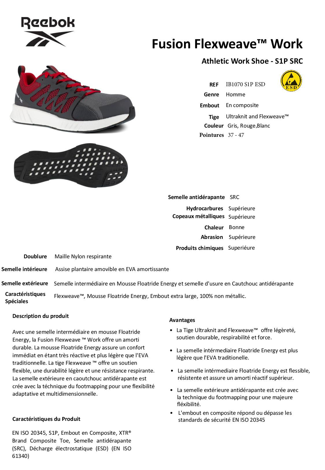 IB1070 S1P ESD CHAUSSURE SECURITE BASSE REEBOK