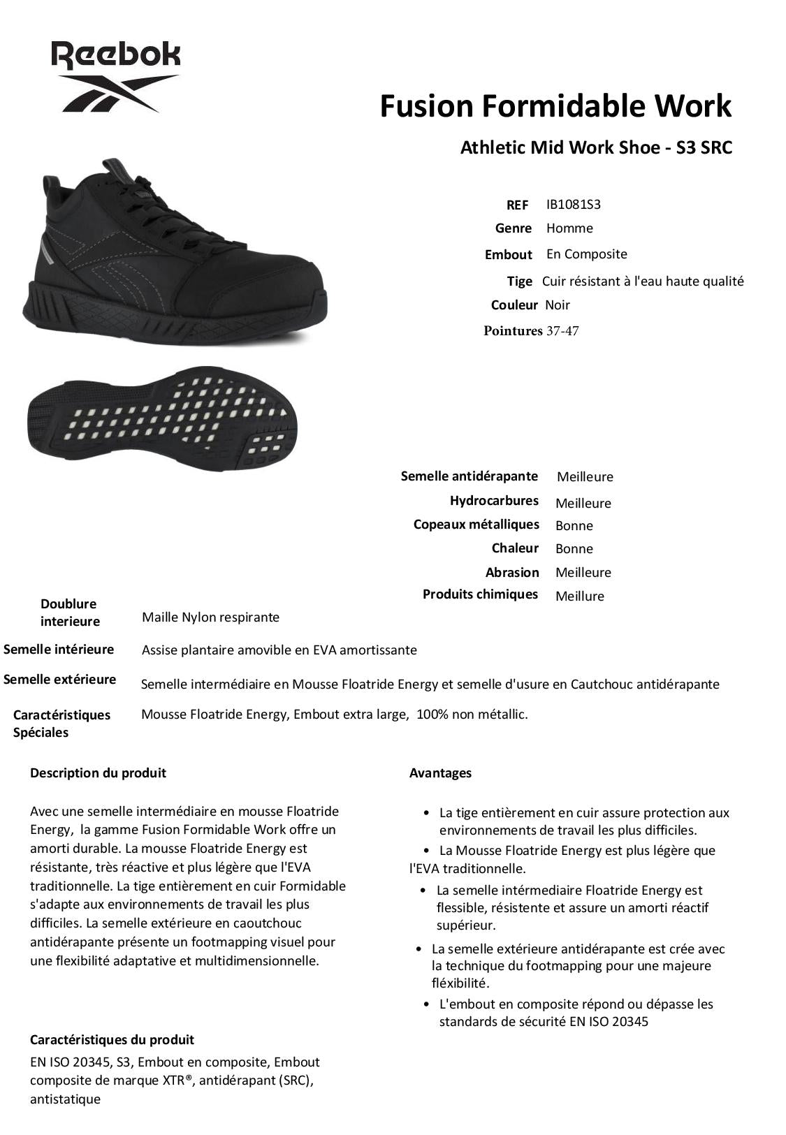 IB1081 S3 CHAUSSURE SECURITE HAUTE REEBOK