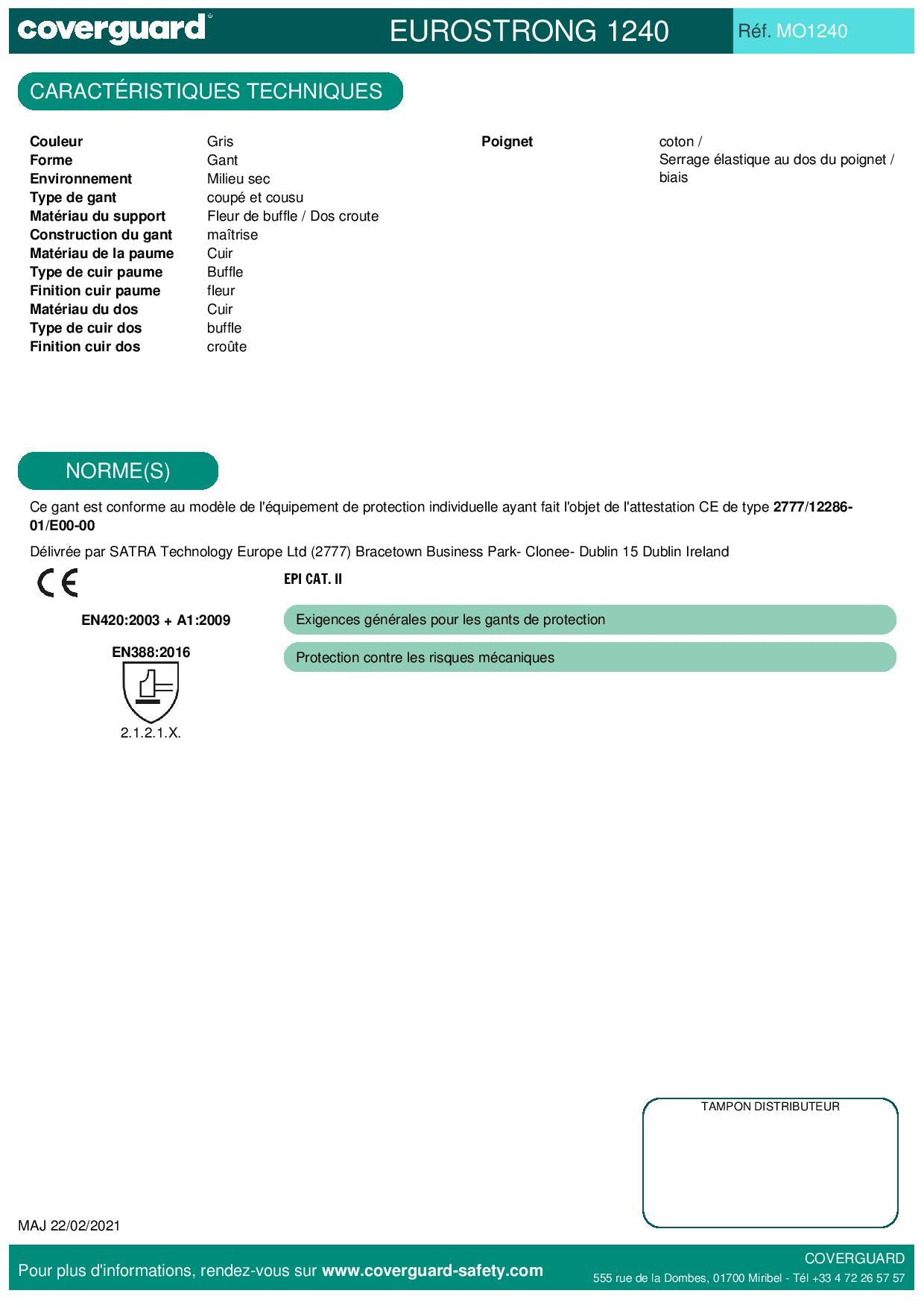 1240 Gants fleur standard, dos croûte Manutention générale et lourde