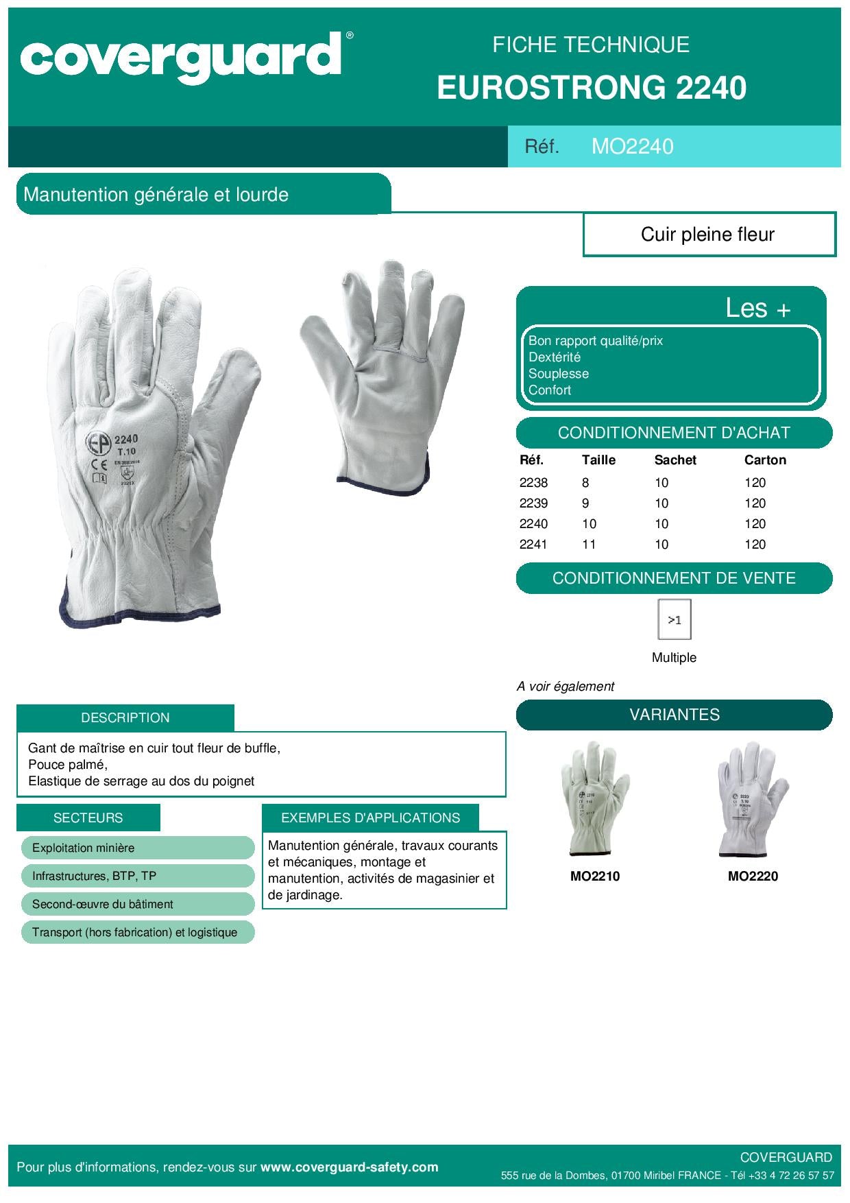 2240 Gants maîtrise tout fleur standard Manutention générale et lourde