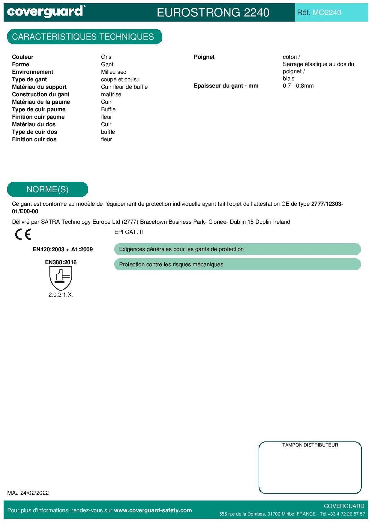 2240 Gants maîtrise tout fleur standard Manutention générale et lourde