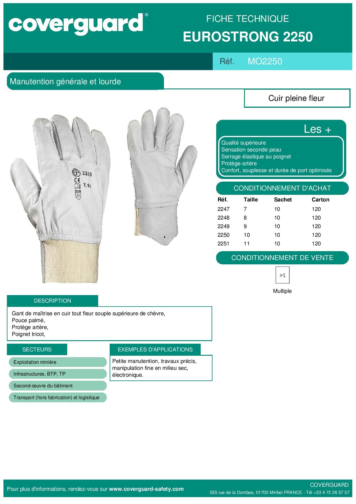 2250 Gants fleur chèvre poignet tricot, protège art.  Manutention générale et lourde