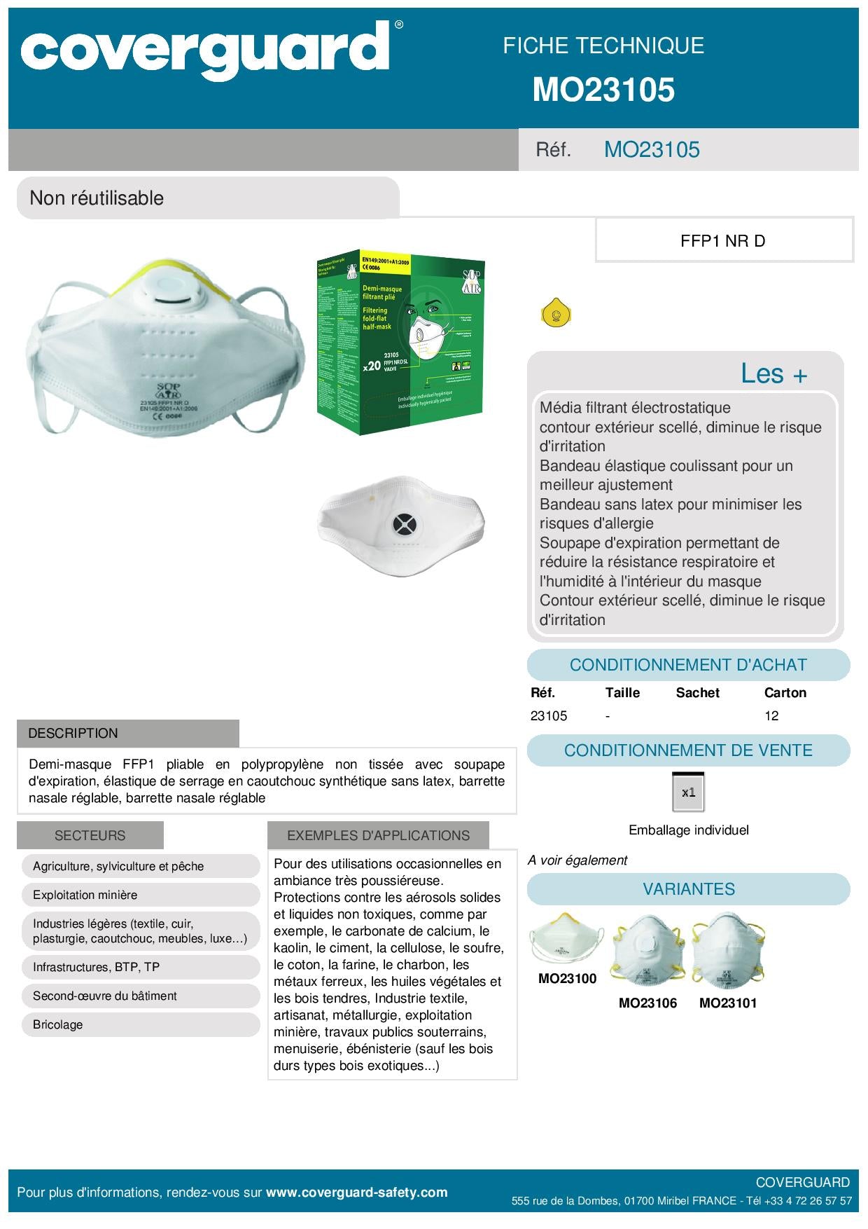 23105 MASQUE FFP1 NR D PLIABLE VALVE (BOÎTE DE 20 PIÈCES)