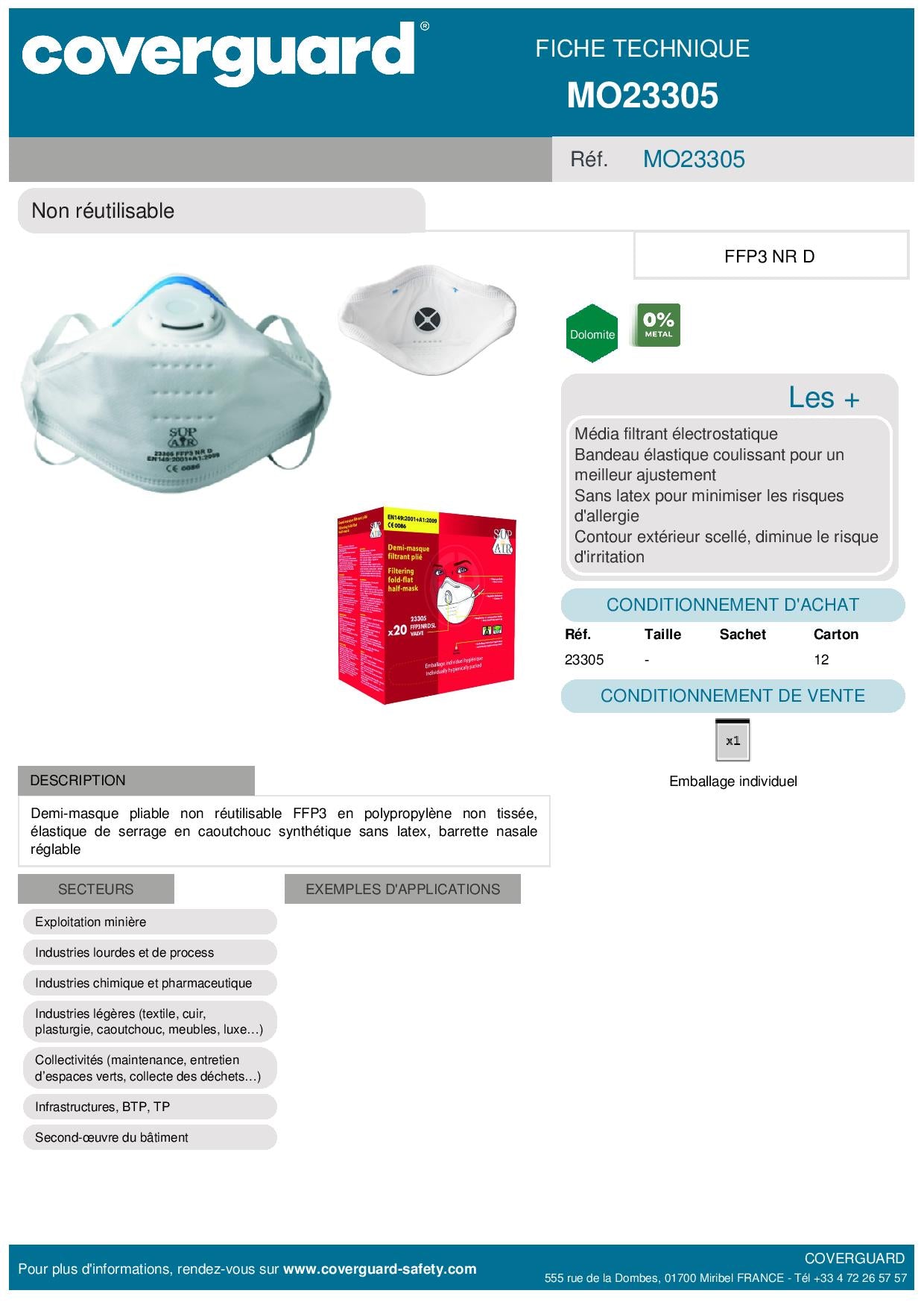 23305 MASQUE FFP3 NR D PLIABLE VALVE (BOÎTE DE 20 PIÈCES)