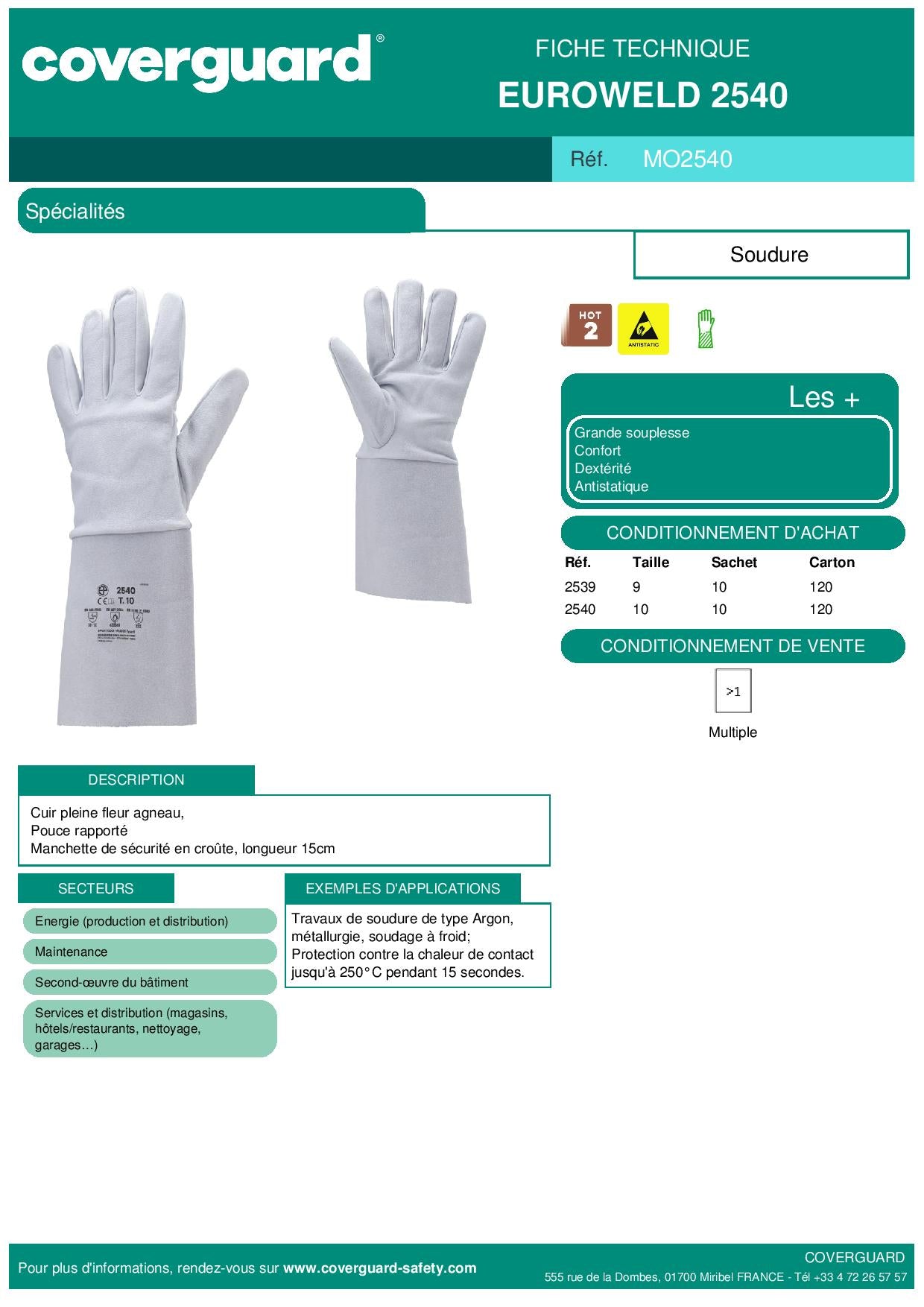 2540 Gants soudeur fleur agneau, manch.croûte  Spécialités Soudure