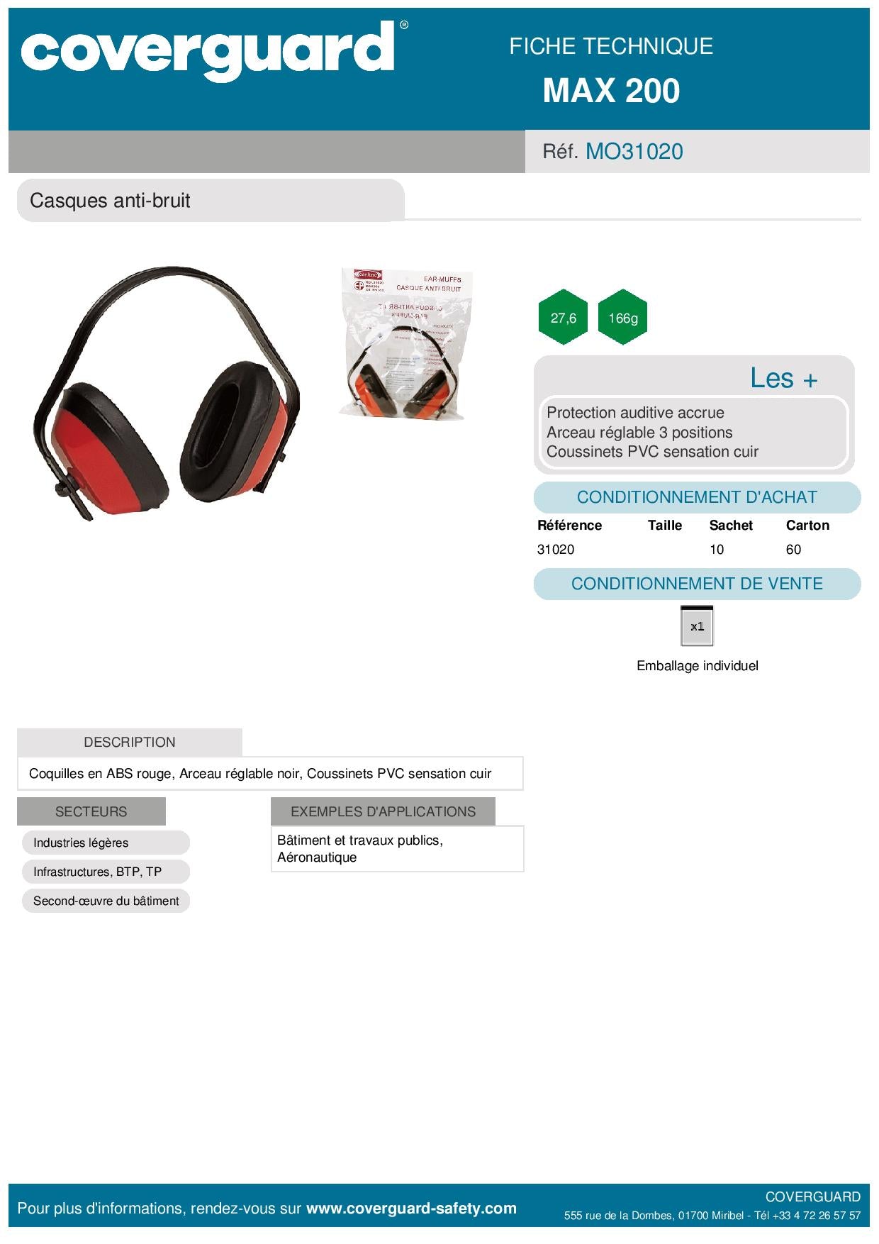 Casque anti-bruit rouge Max 200 27.6dB