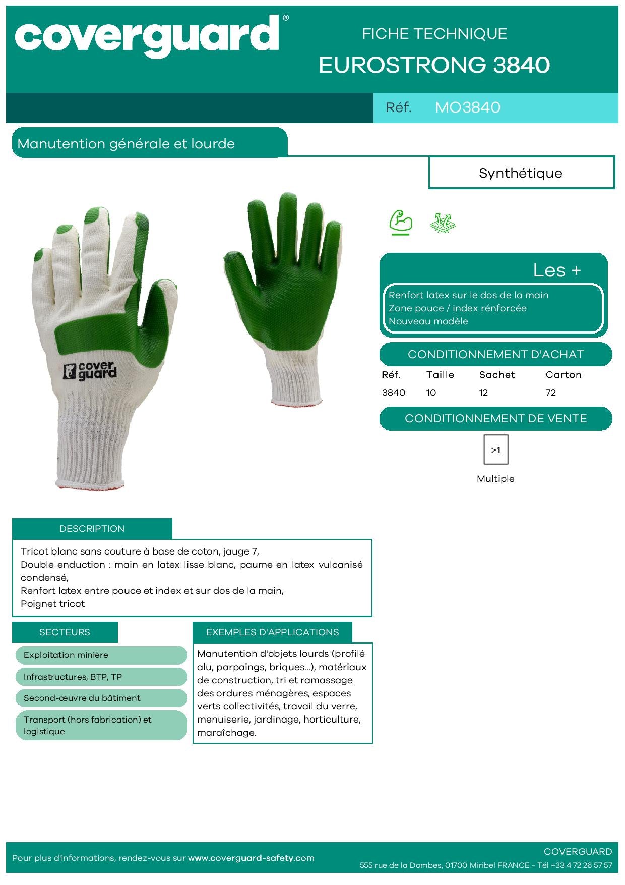 3840 GANTS LATEX VULCANISE VERT  Manutention générale et lourde