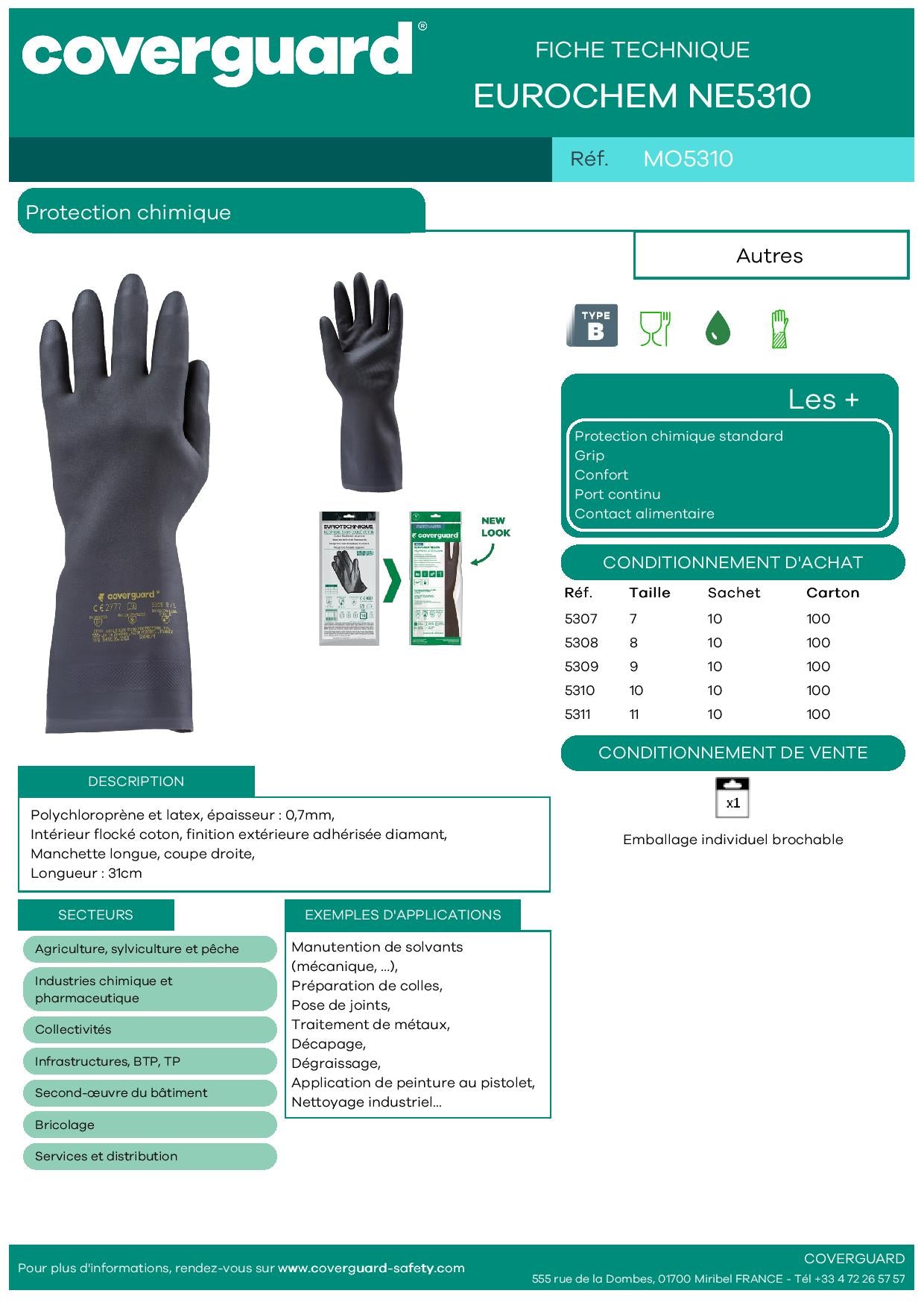 5310 Gants néoprène noir flocké   Protection chimique