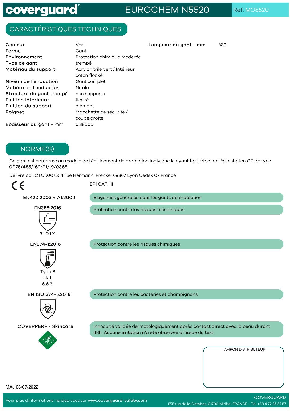 5520 Gants Nitrile 5520 vert, ép 0,38 mm  Protection chimique