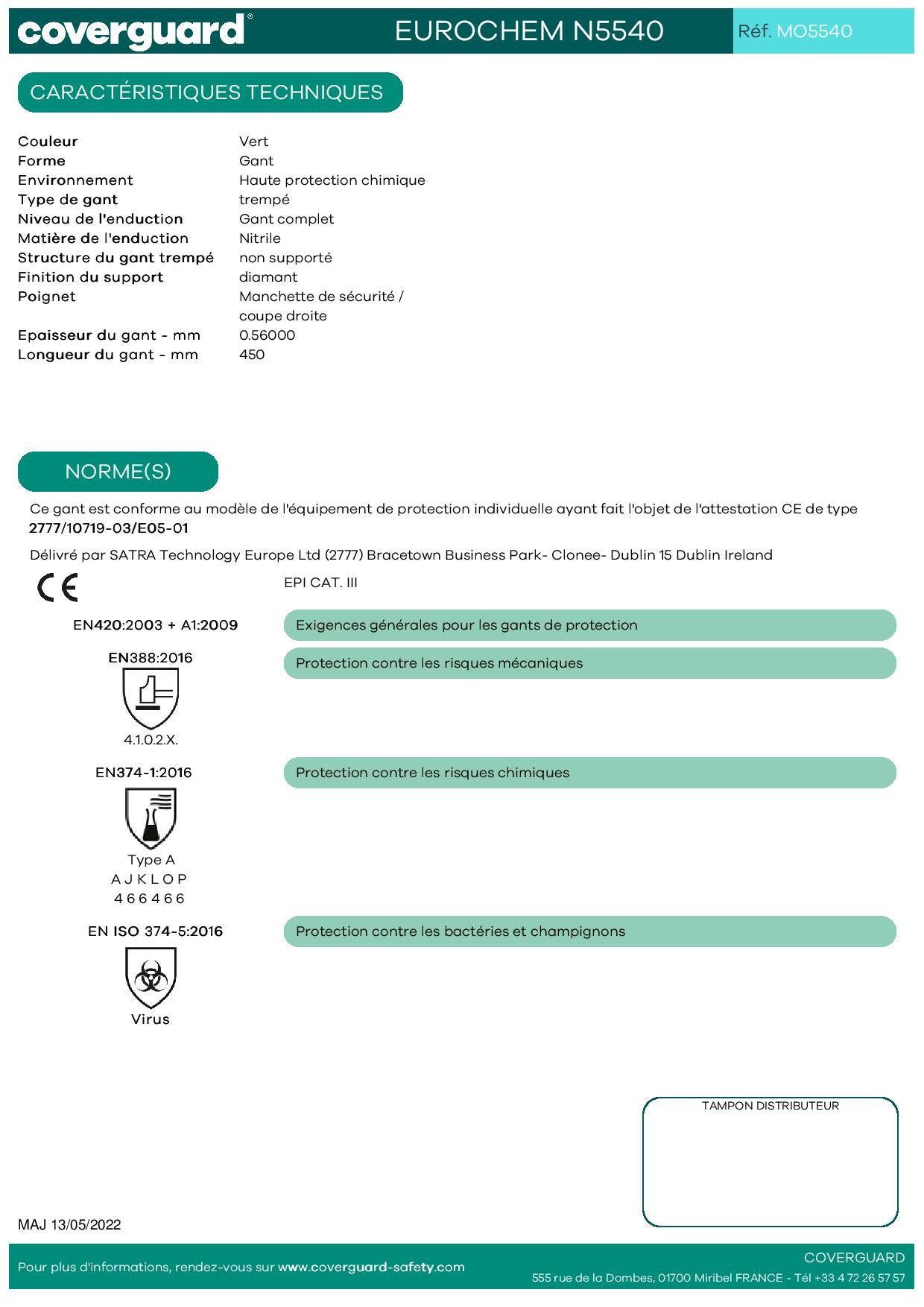 5540 GANT NITRILE LONGUE VERT  45 CM Protection chimique