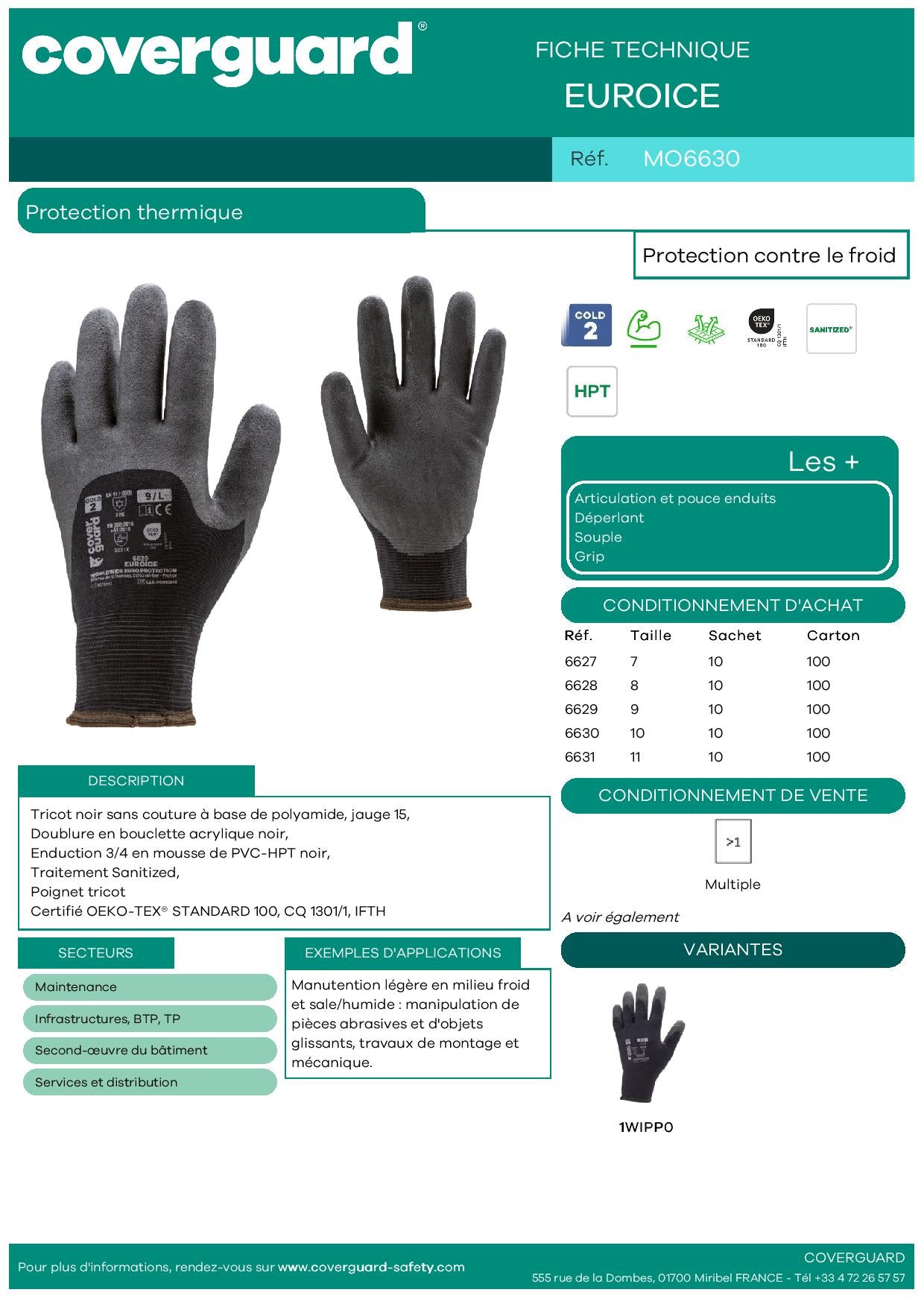 6630 Gants Déperlant EUROICE noir 3/4 enduit PVC HPT Protection thermique