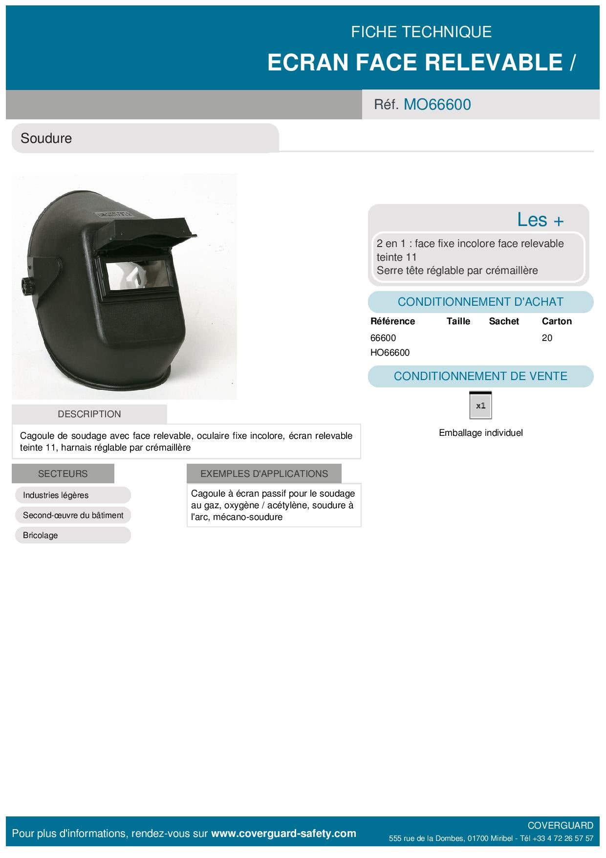 66600 ECRAN SERRE-TÊTE CRÉMAILLÈRE, VERRE RELEVABLE NOIR 105X50
