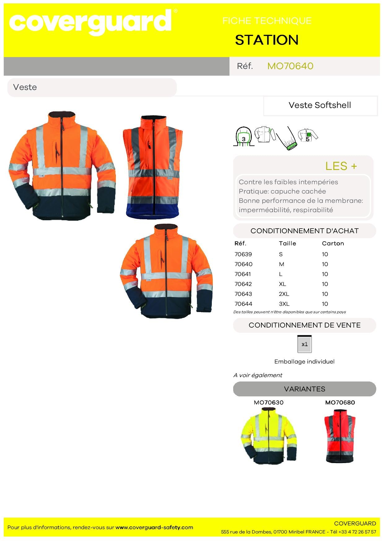 706   Veste Softshell hi-viz STATION orange/marine, manche amovible