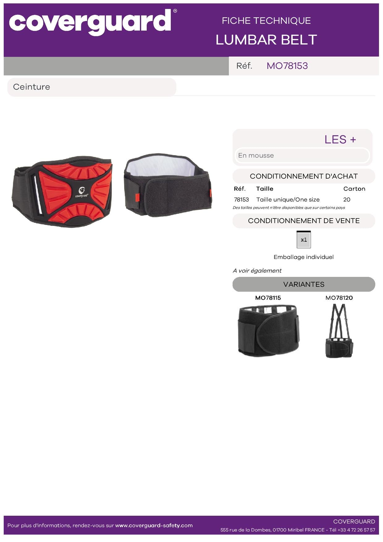 78153 CEINTURE LOMBAIRE - LUMBAR BELT - MOUSSE EVA + SCRATCH - NOIR/ROUGE